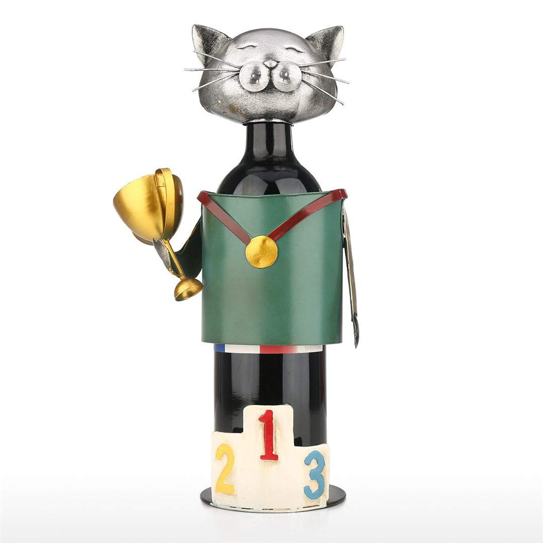 Vintage Champion Cat Wine Bottle Holder - Decorative Wine Rack for Kitchen, Bar & Home Decor - Unique Cat Statue Gift for Wine Lovers