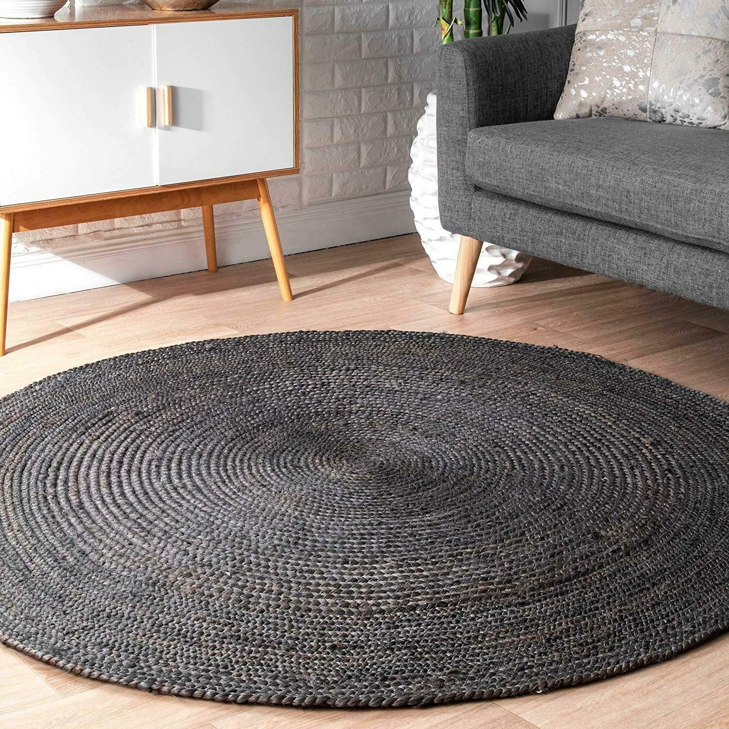 Handwoven Black Jute Round Area Rug - 9x9 Feet Farmhouse Style Braided Rug for Living Room, Bedroom, Kitchen | Eco-Friendly Natural Fiber Floor Mat for Boho Decor, Cozy Home & Pet-Friendly Spaces