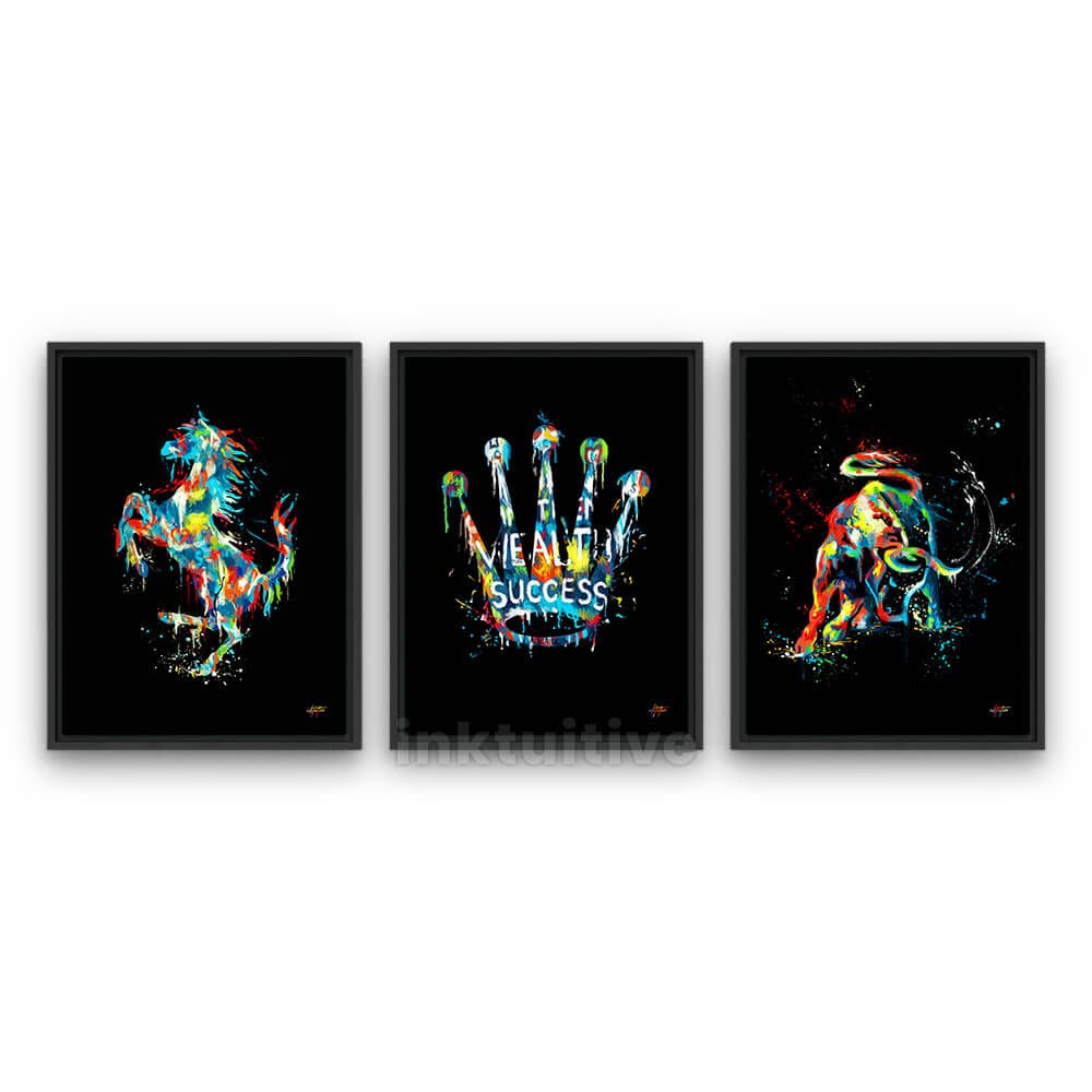 Inktuitive ‘Dreams Trilogy’ 3-Piece Framed Canvas Wall Art Set - Motivational & Inspirational Home Decor (16x12 inches, Black) | Perfect for Living Room, Bedroom or Office Decor