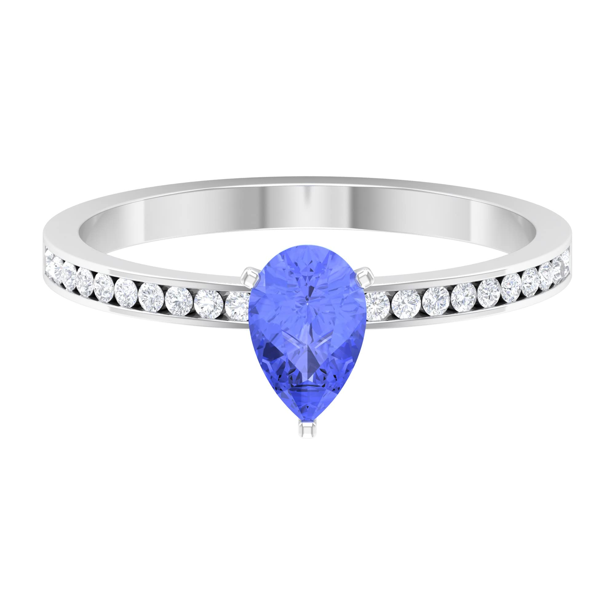 1 CT Tanzanite and Diamond Ring for Women - 5X7 MM Pear Cut Blue Tanzanite Solitaire Ring in 14K Solid Gold | Elegant Jewelry for Weddings, Anniversaries & Special Occasions