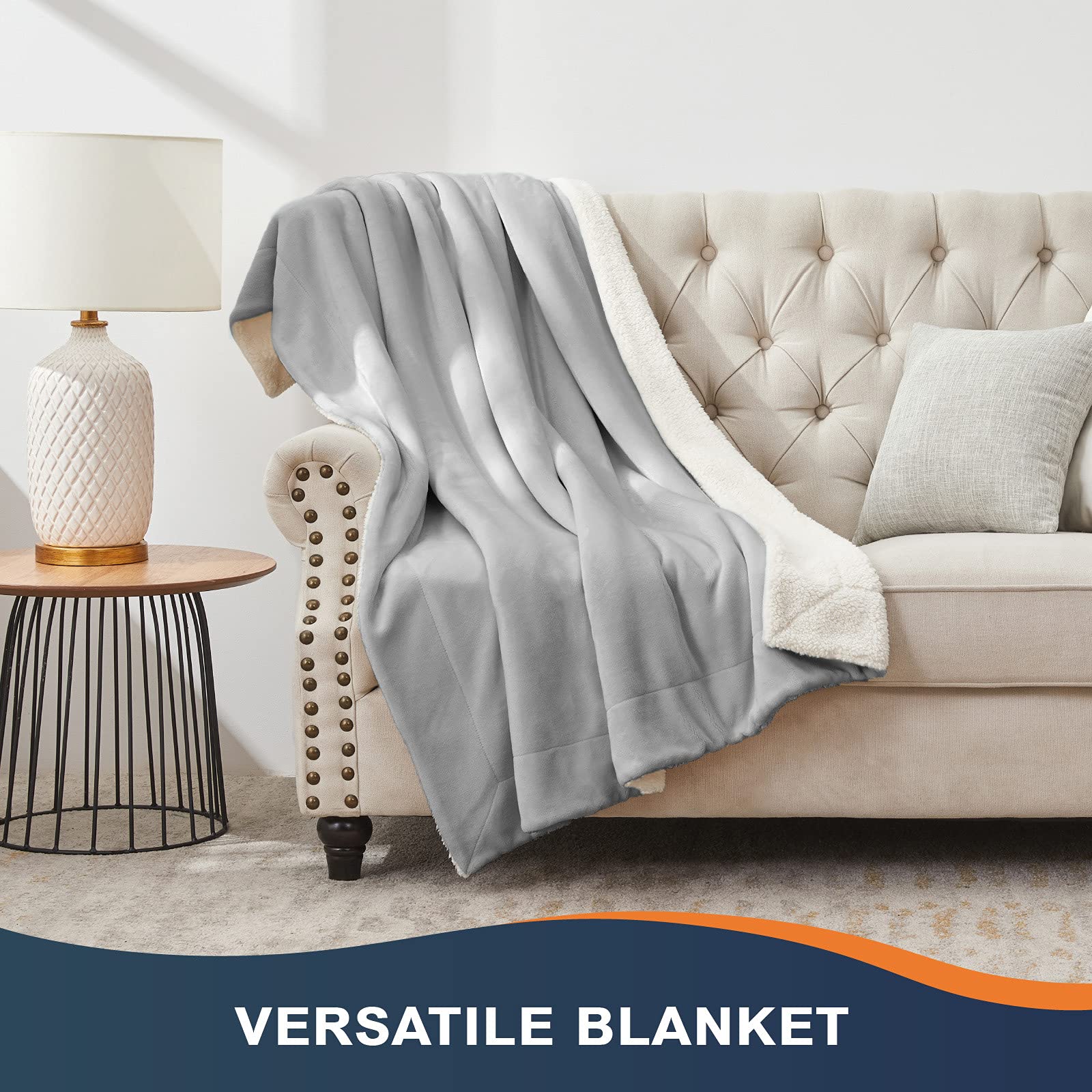 Walensee Sherpa Fleece Blanket - King Size 108”x90” Ash Grey | Ultra Soft Reversible Microfiber Plush Throw | All-Season Cozy Blanket for Bed, Couch & Sofa | Perfect for Winter Nights, Movie Time & Home Decor