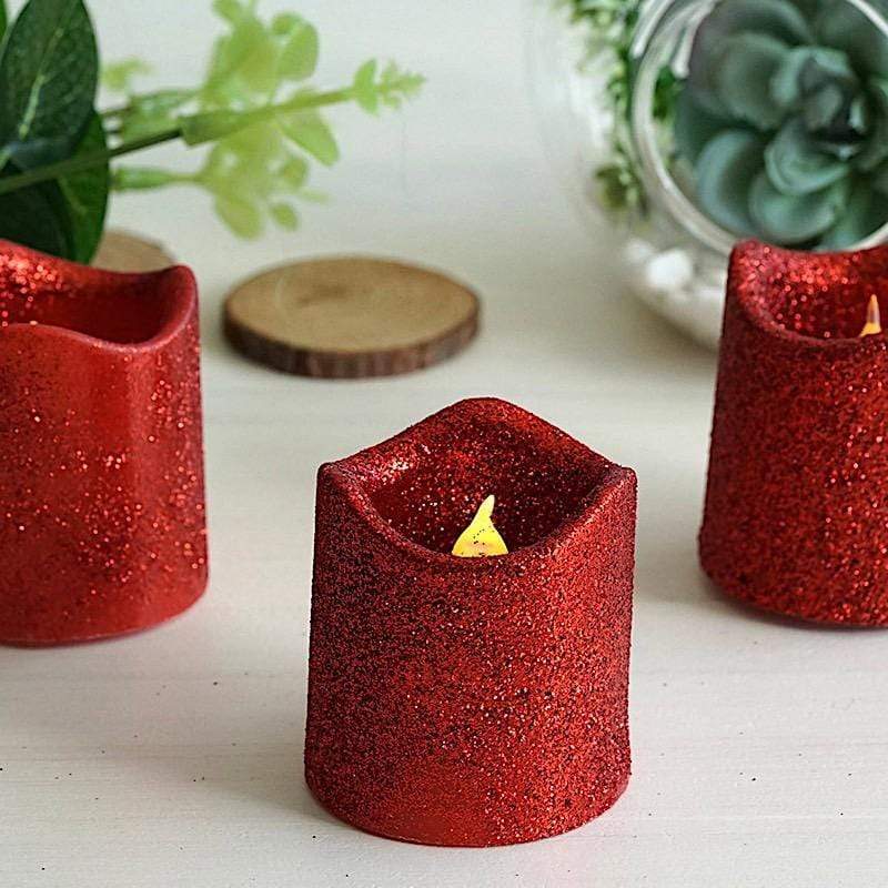 12-Pack 2-Inch Tall LED Votive Glitter Candles - Battery Operated Flameless Tea Lights for Wedding, Party, Home Decor & Holiday Centerpieces