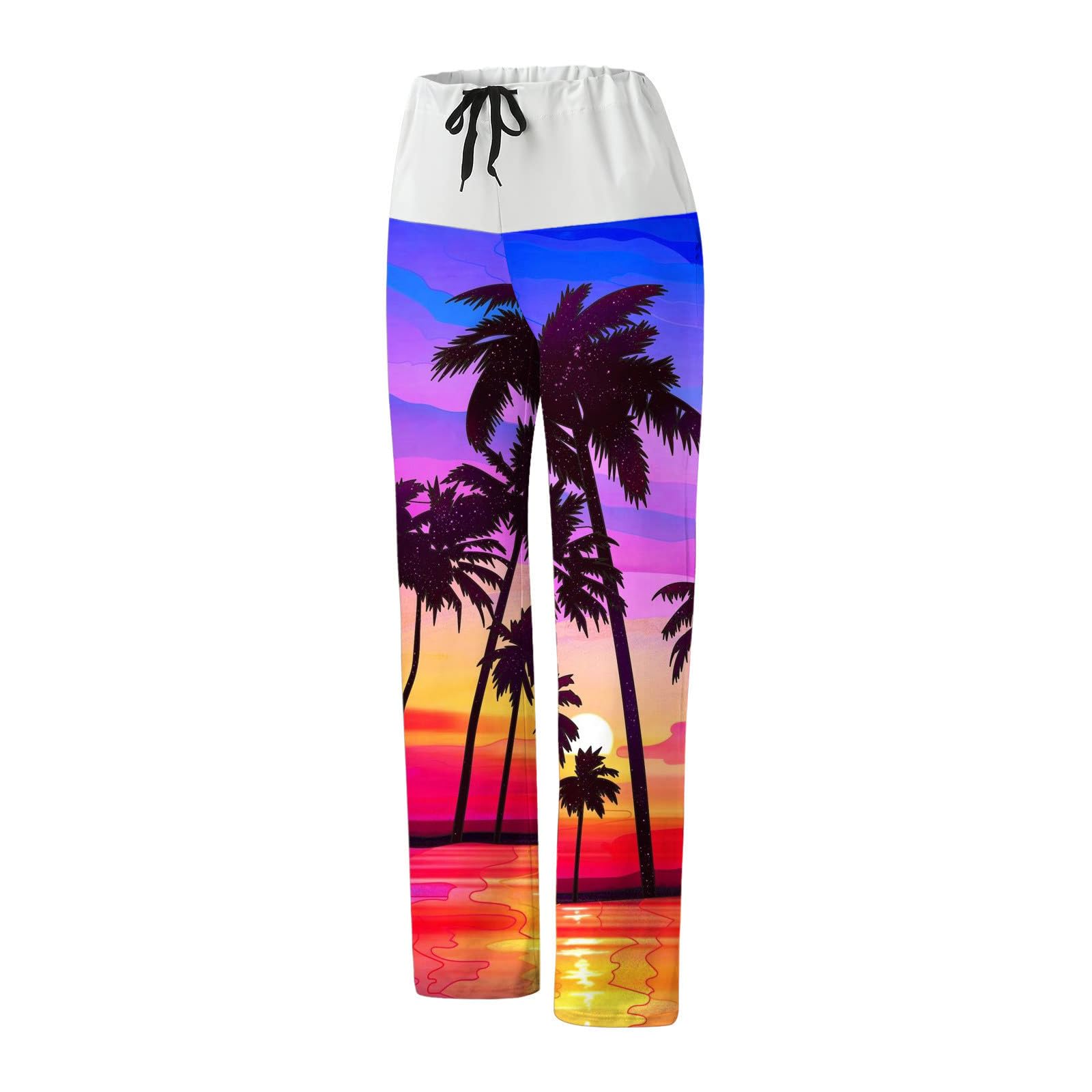 Trendy Women's Casual Pants - Stretchy Drawstring Elastic Waist Colorful Printed Wide Leg Trousers | Perfect for Yoga, Travel & Everyday Wear