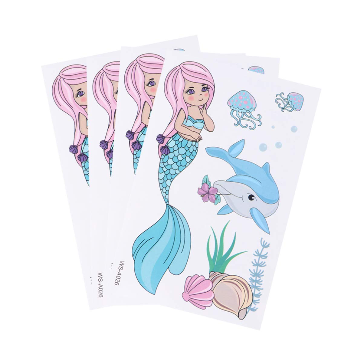 Amosfun 12 Sheets Kids Mermaid Temporary Tattoo Stickers - Waterproof Fake Tattoos for Girls, Cartoon Body Art for Birthday Parties, Pool Play & Summer Activities (Mermaid Design)