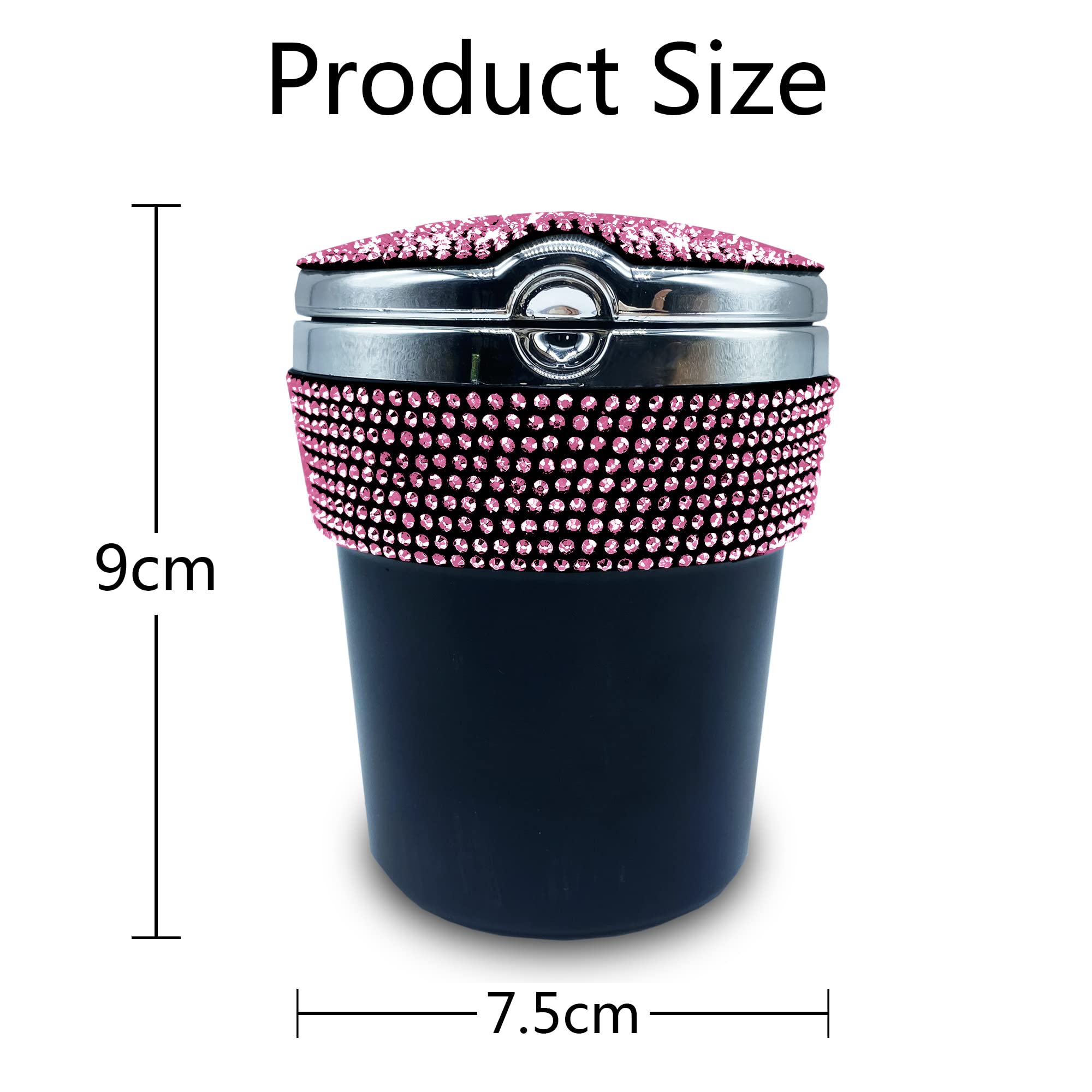Portable Smell-Proof Crystal Diamond Car Ashtray with Lid & Light - Auto Cigarette Ashtray for Women, Pink Bling Accessories for Car, Home & Office | Perfect for Travel, Commuting & Indoor Smoking Areas