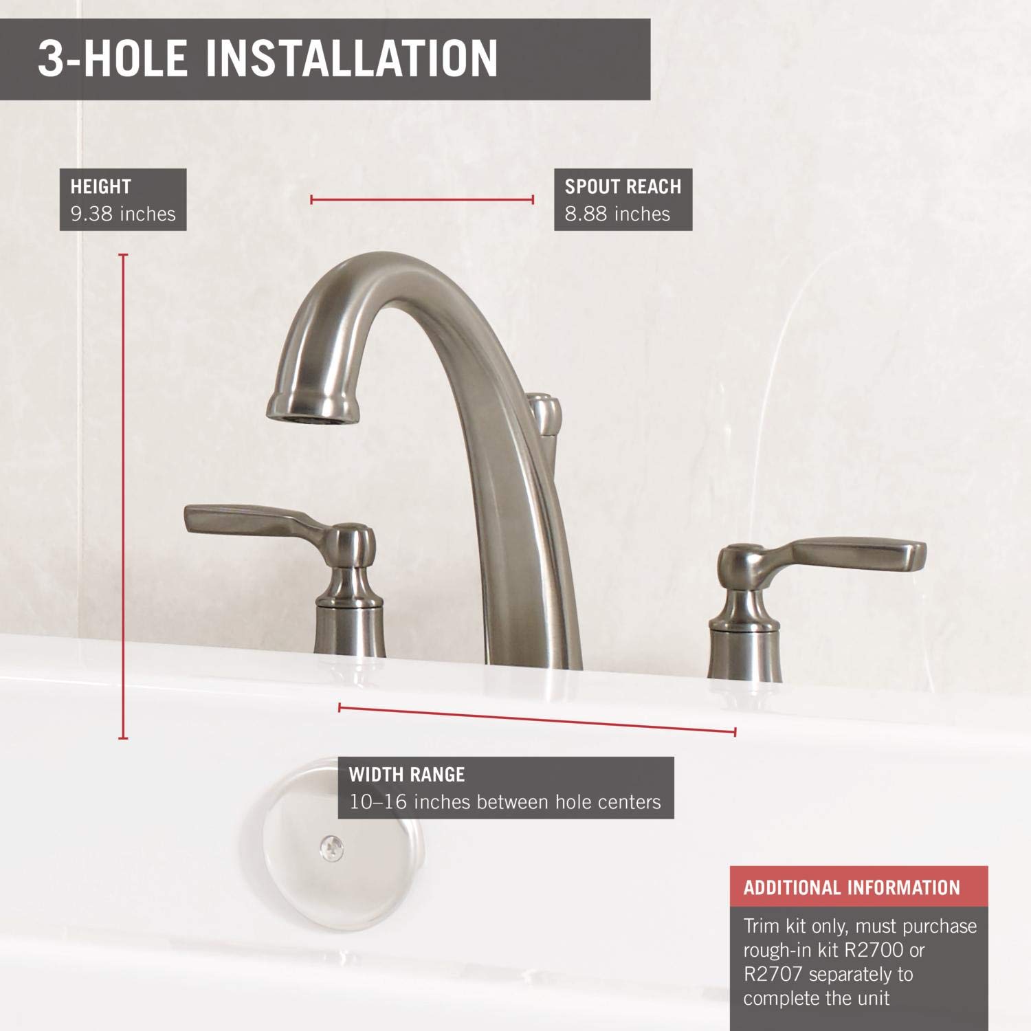 Delta Faucet Woodhurst Roman Tub Faucet T2732-SS - Stainless Steel Classic Bathtub Faucet with Handles - Bathroom Fixtures (Valve Sold Separately) - Perfect for Luxury Bathrooms, Spa Retreats & Master Suites