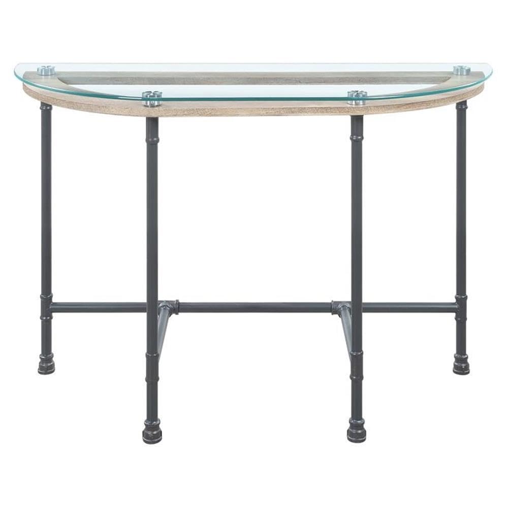 Acme Brantley Modern Pipe Style Glass Top Sofa Table - Clear & Sandy Gray Finish - Perfect for Living Room, Entryway or Behind Couch Decor