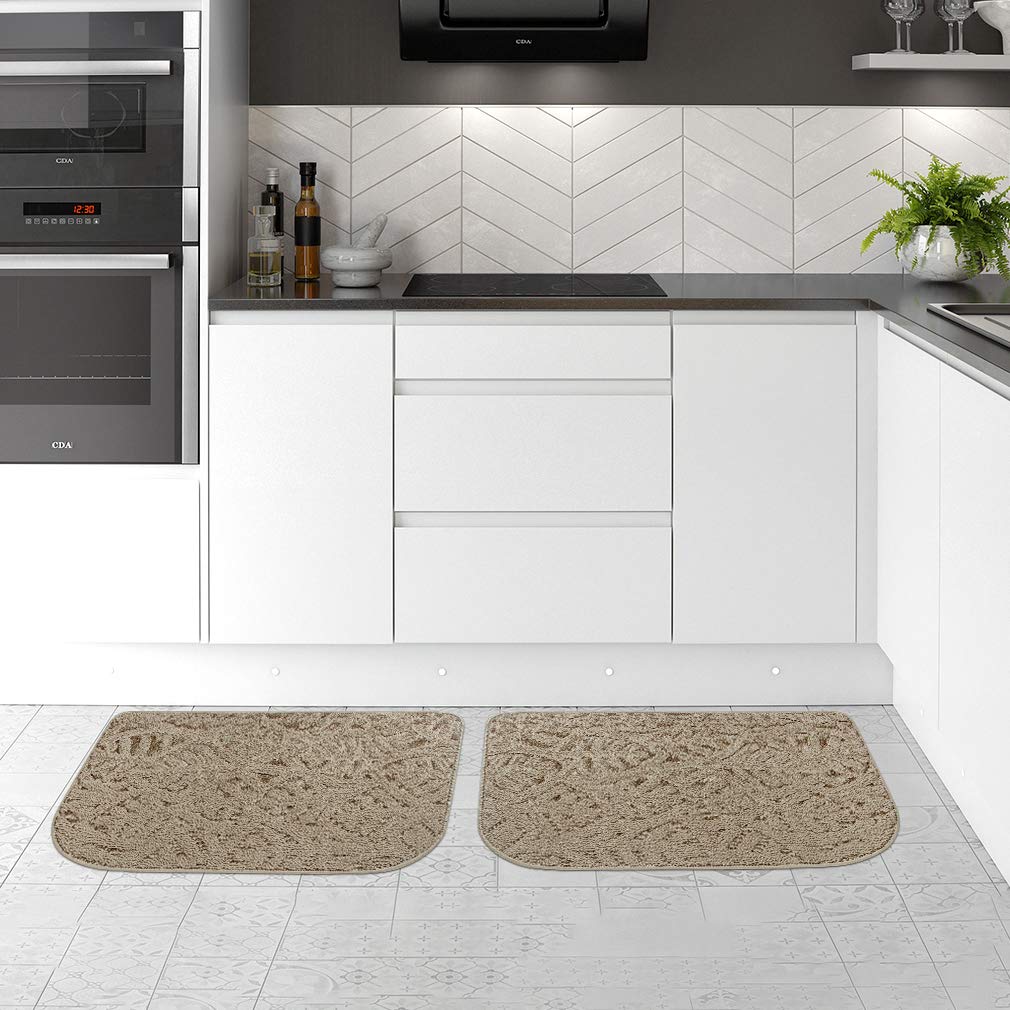 VANZAVANZU Non-Slip Kitchen Rugs 2 Pack - 30x18 Inch Half Round Absorbent Kitchen Mats with Latex Backing, Machine Washable Floor Mats for Kitchen, Doorway, Bathroom (Beige) - Perfect for High Traffic Areas & Spill Protection
