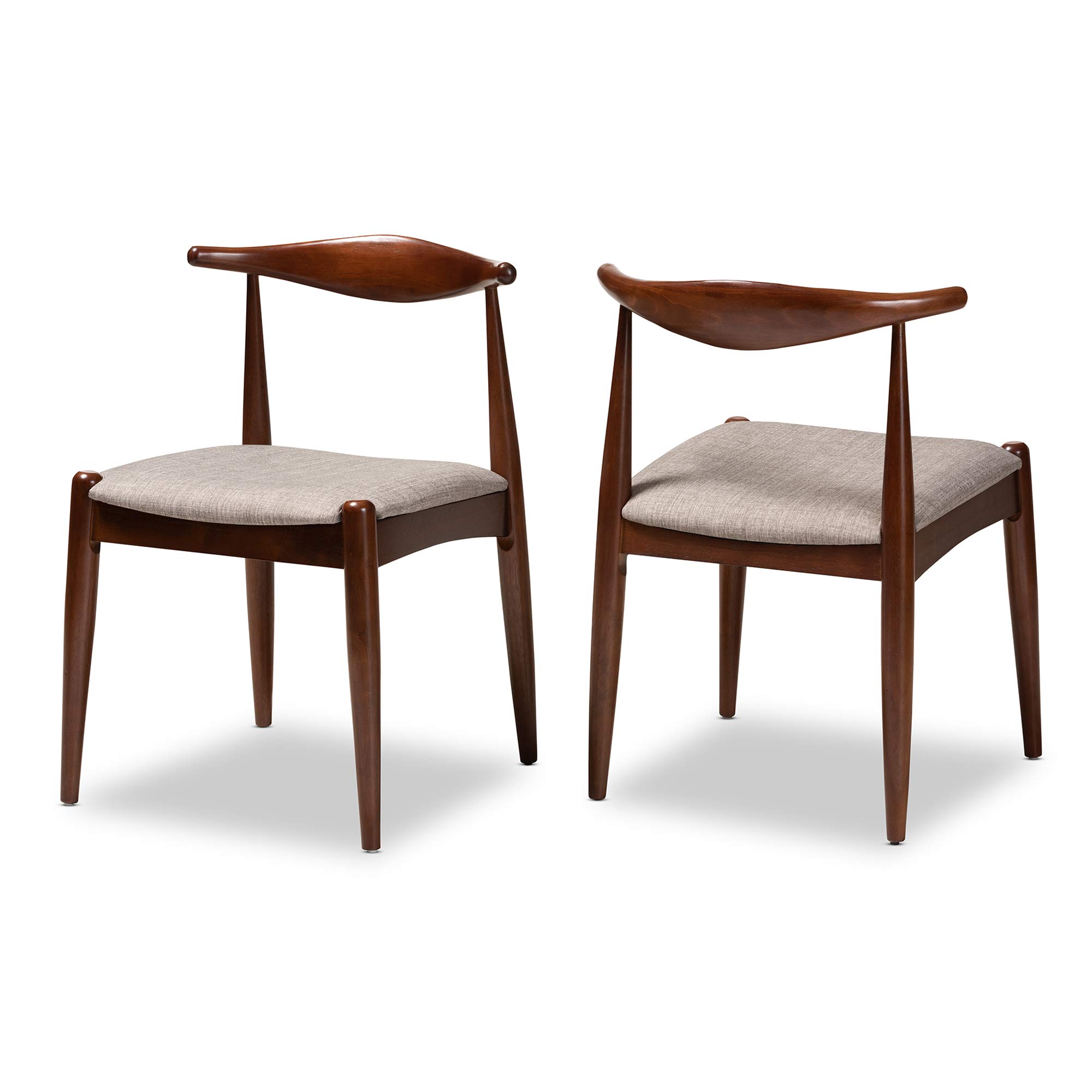 Baxton Studio Modern Dining Chairs Set of 2 - Light Gray Fabric with Walnut Wood Legs - Comfortable Kitchen & Dining Room Chairs for Home & Restaurant Use
