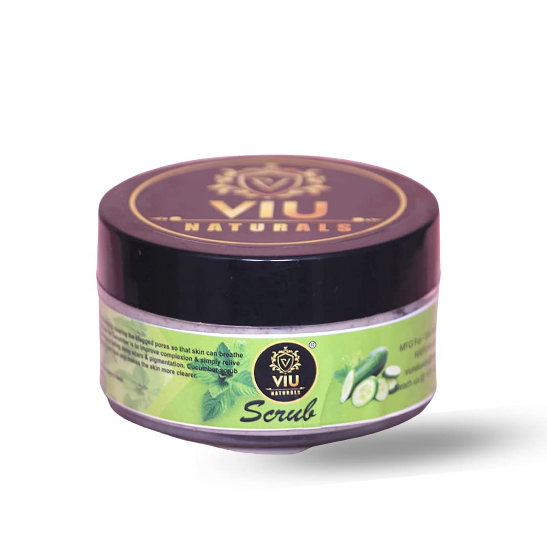 VIU NATURAL Cucumber & Mint Facial Scrub - 100g Natural Exfoliator for Glowing Skin | Gentle Face Cleanser for Dry & Sensitive Skin | Perfect for Morning Routine & Spa Day at Home
