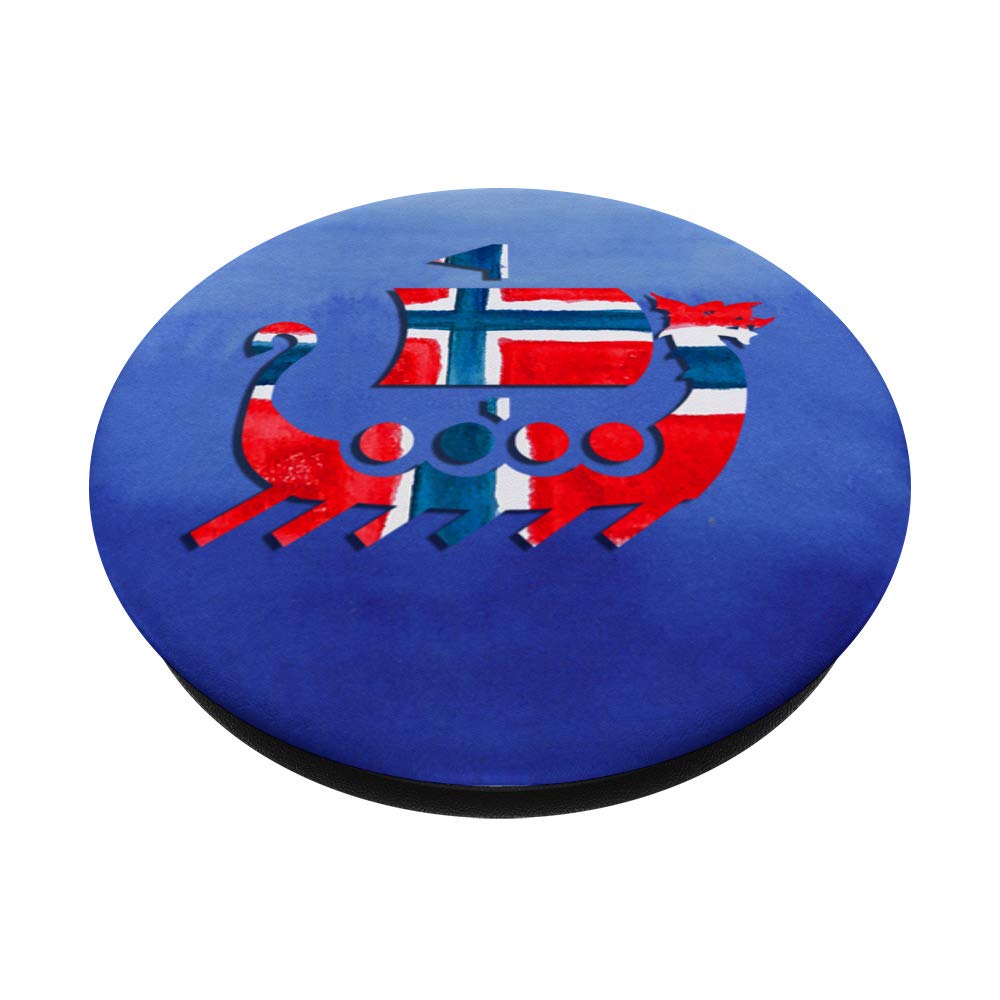 Watercolor Viking Ship Norwegian Flag PopSockets - Phone Grip & Stand for iPhone, Samsung, Tablets | Perfect for Travel, Office & Daily Use