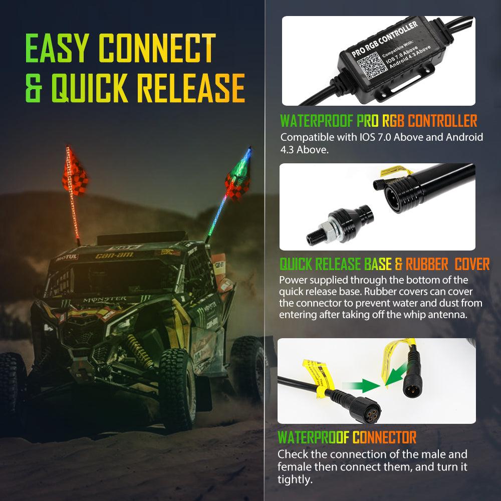 RGB LED Whip Lights & Rear Pillar Flagpole Light Brackets Combo for Can Am Maverick X3 - 3FT/4FT Off-Road Lighting Kit for Night Rides & Trail Adventures