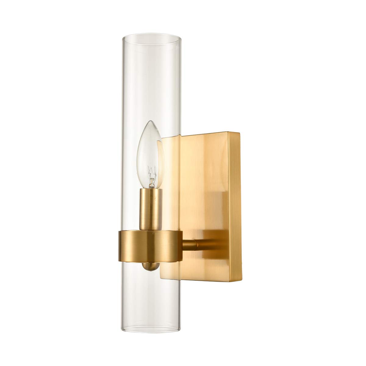 Brushed Gold Wall Sconce with Glass Shade - Single Light Fixture for Bedroom, Living Room, or Hallway Lighting