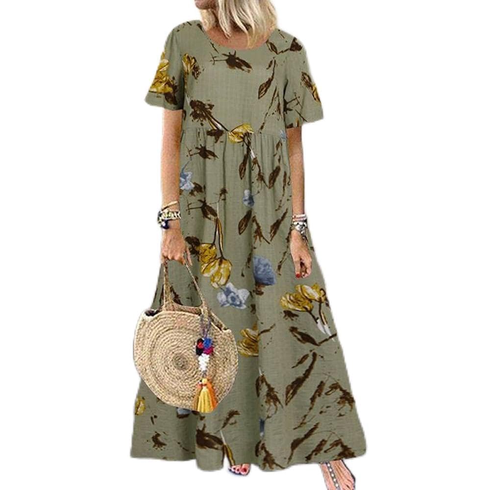 Geerta Women's Plus Size Long Hawaiian Cotton Floral Muumuu Dress - Green - Large to X-Large - Maxi Length - Sleeveless - Fish Tail Hem - Perfect for Beach Vacation, Luau Party & Summer Casual Wear