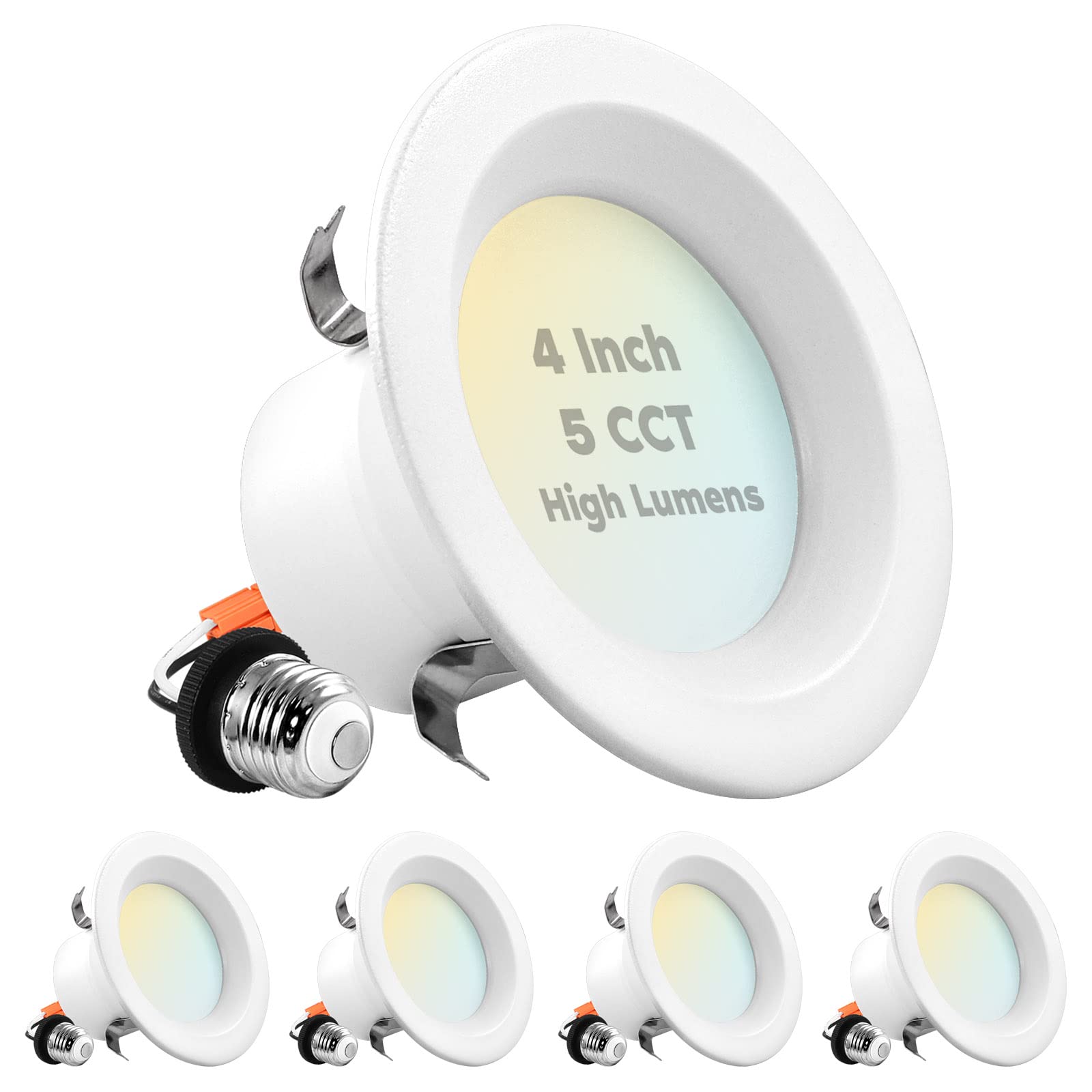 LUXRITE 4 Inch LED Recessed Can Lights 14W (75W Equivalent) - 5 Color Temperatures 2700K-5000K - 950 Lumens - Dimmable Retrofit Kit - Wet & IC Rated - Energy Star & ETL Certified (4 Pack) - Perfect for Kitchens, Bathrooms & Living Room Ceiling Lighting