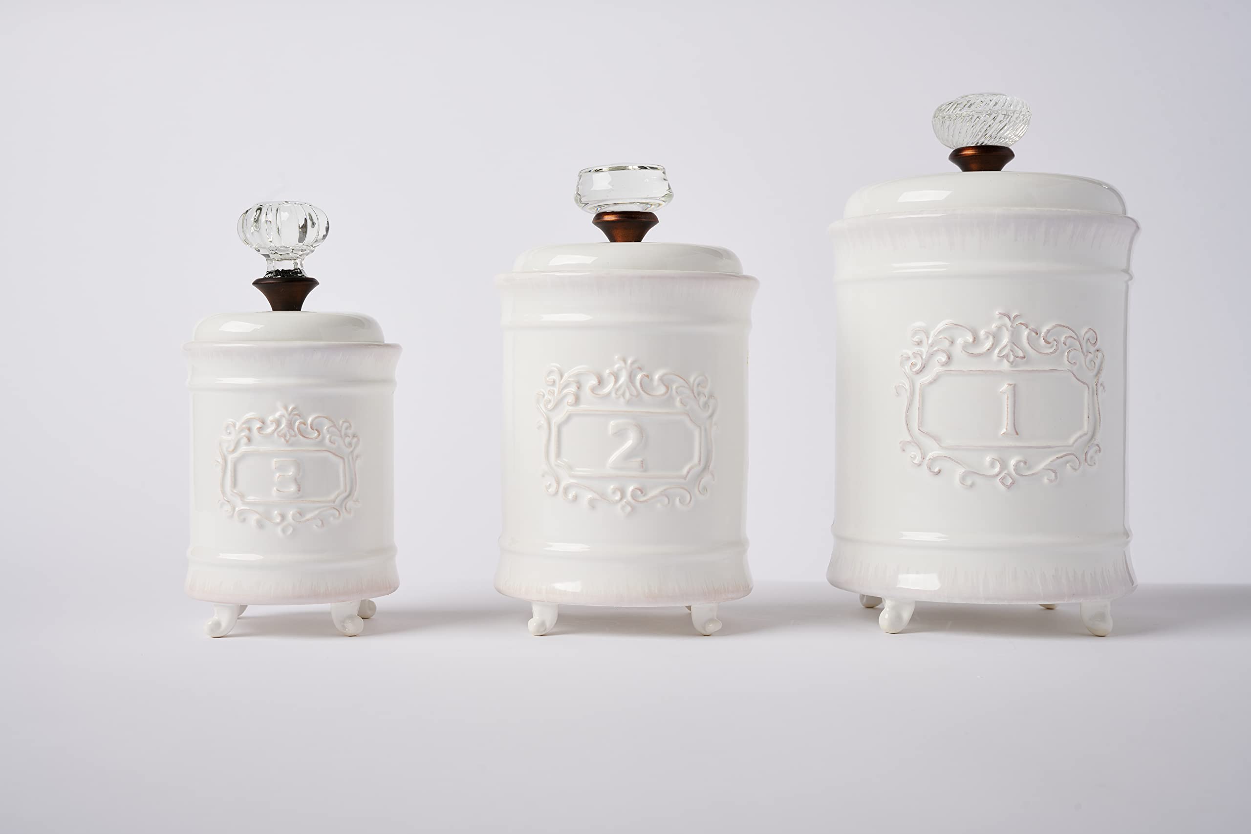 Mud Pie Kitchen Canister Set of 3 - White Ceramic Storage Containers for Flour, Sugar & Coffee | Pantry Organization & Home Decor