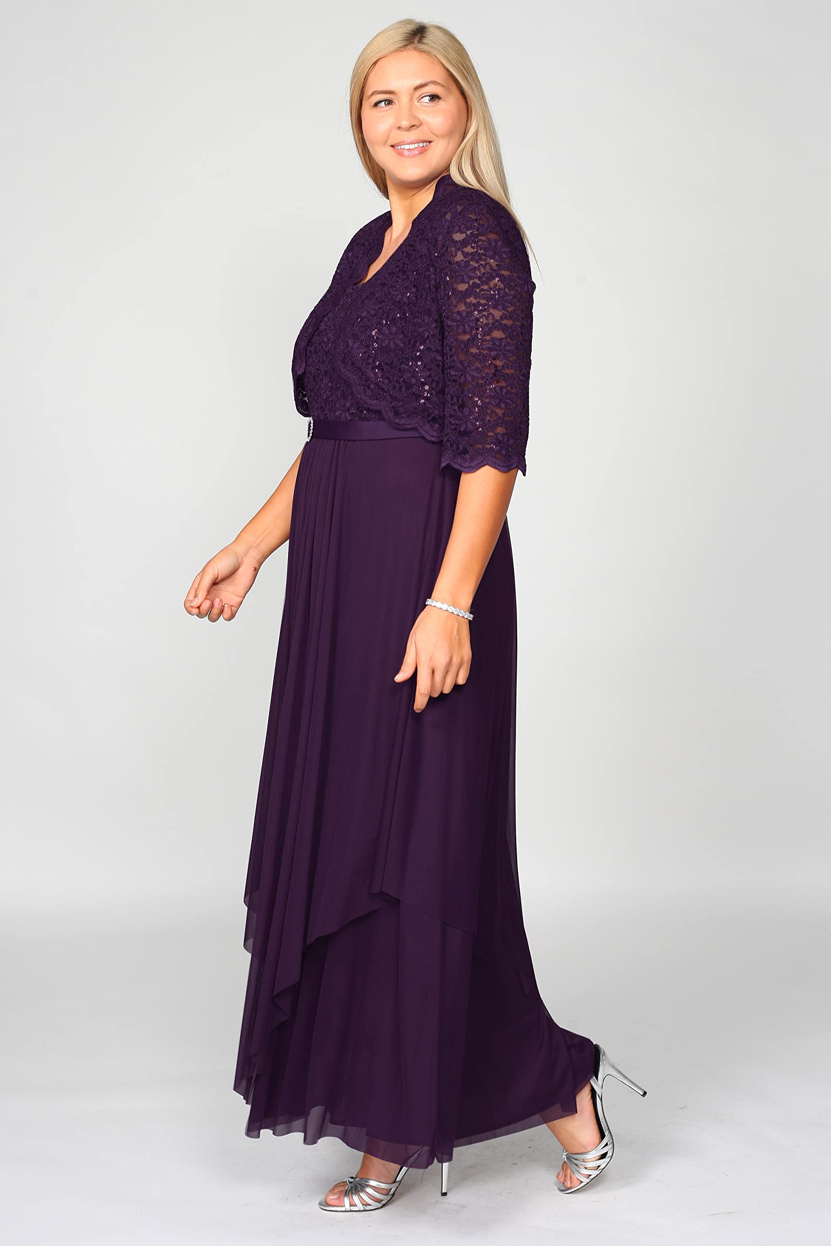 R&M Richards Women's Plus Size 2-Piece Lace Jacket Dress Set for Weddings, Parties & Special Occasions | Elegant Formal Outfit with Floral Embroidery