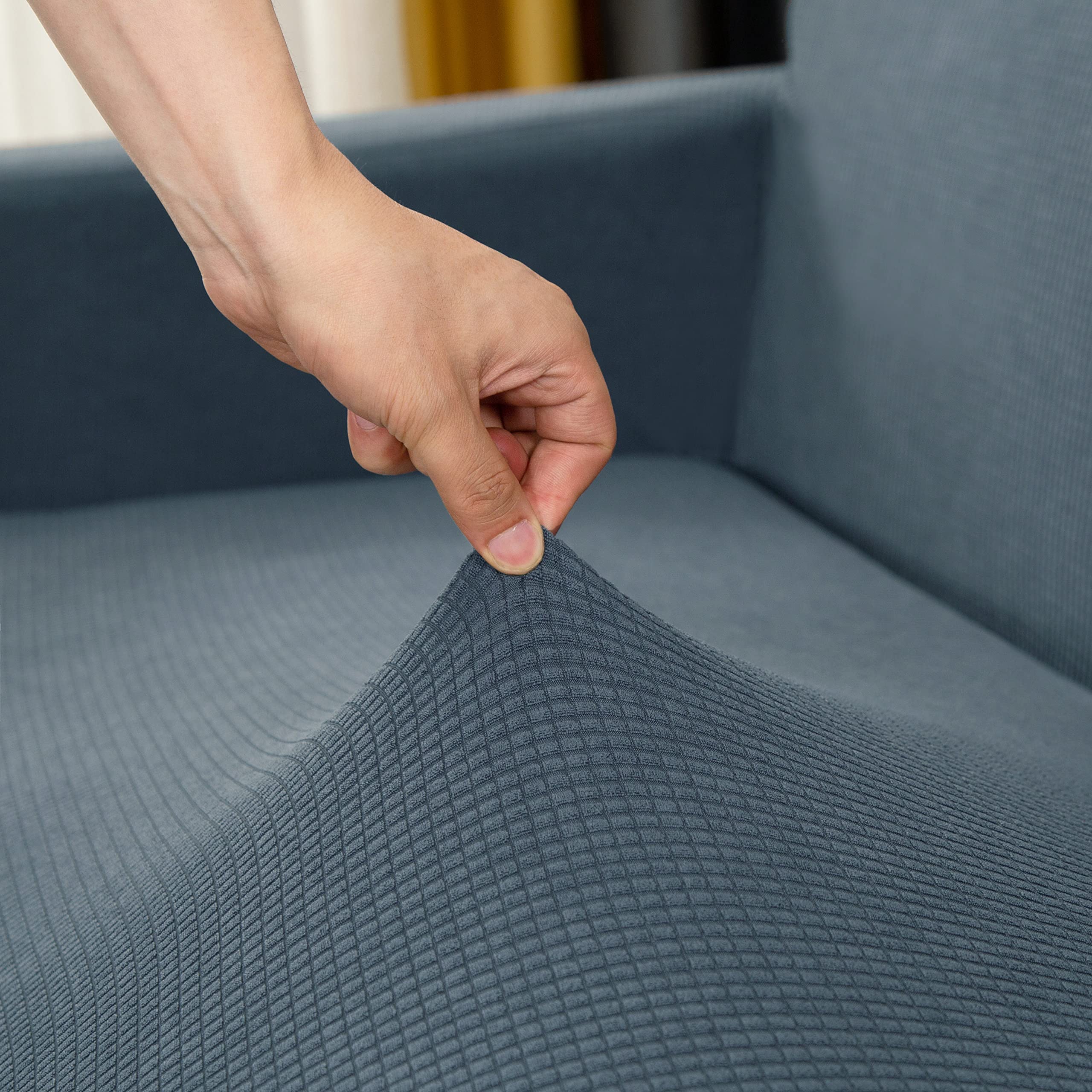 3-Piece Sofa Cover Set - Stretchable Jacquard Velvet Slipcovers for 1/2/3 Seater Couch, Loveseat & Armchair (Grey-Blue) | Home Decor Protection for Pets, Kids & Daily Use