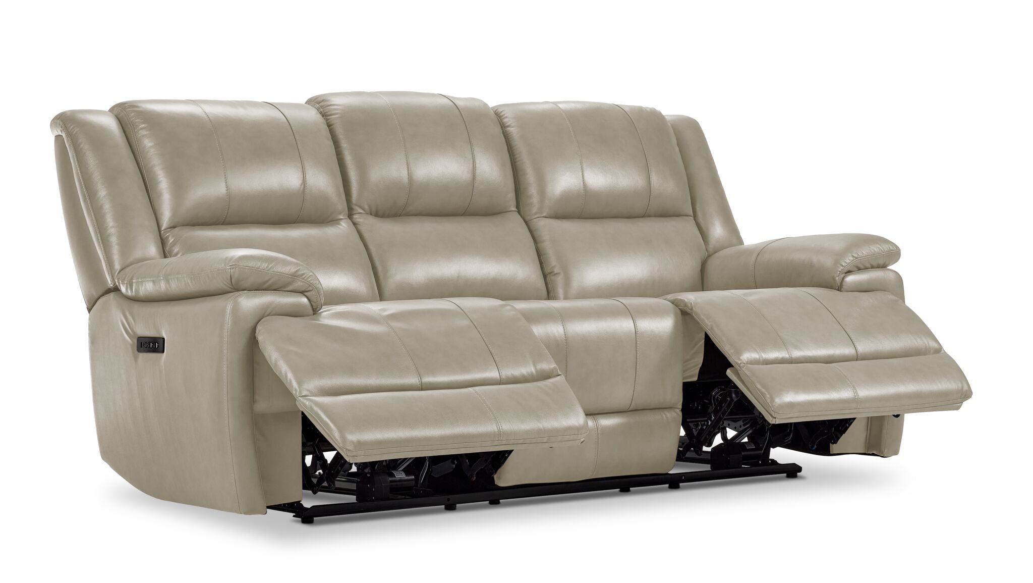 Allie Leather Dual Power Reclining Sofa with USB Chargers - Modern Comfort for Living Room, Home Theater & Family Gatherings (Fog Color)