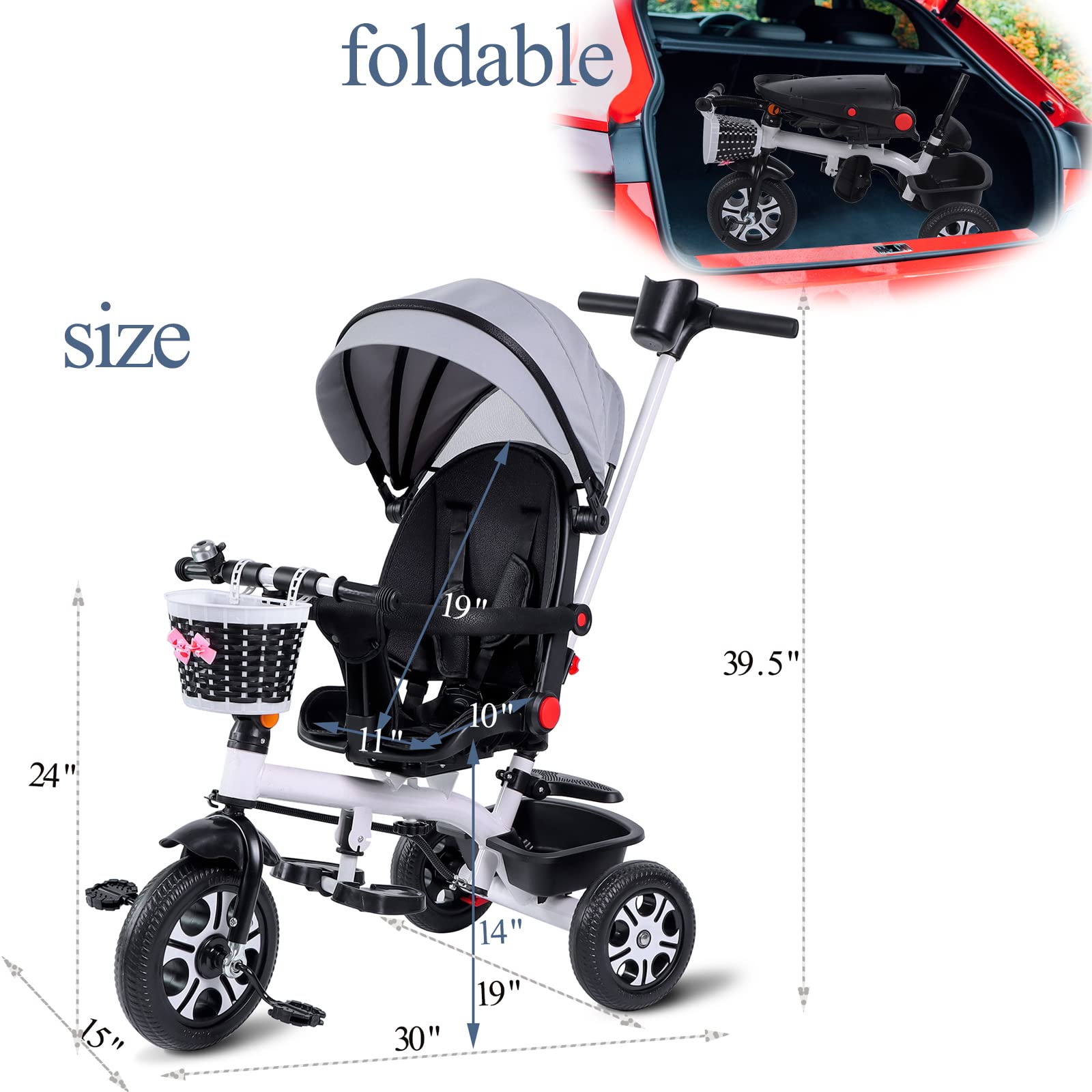 6-in-1 Baby Tricycle with Guardrail & Rotatable Seat - Adjustable Push Handle Stroller for Toddlers Boys & Girls - Perfect for Outdoor Play, Park Rides & Birthday Gifts