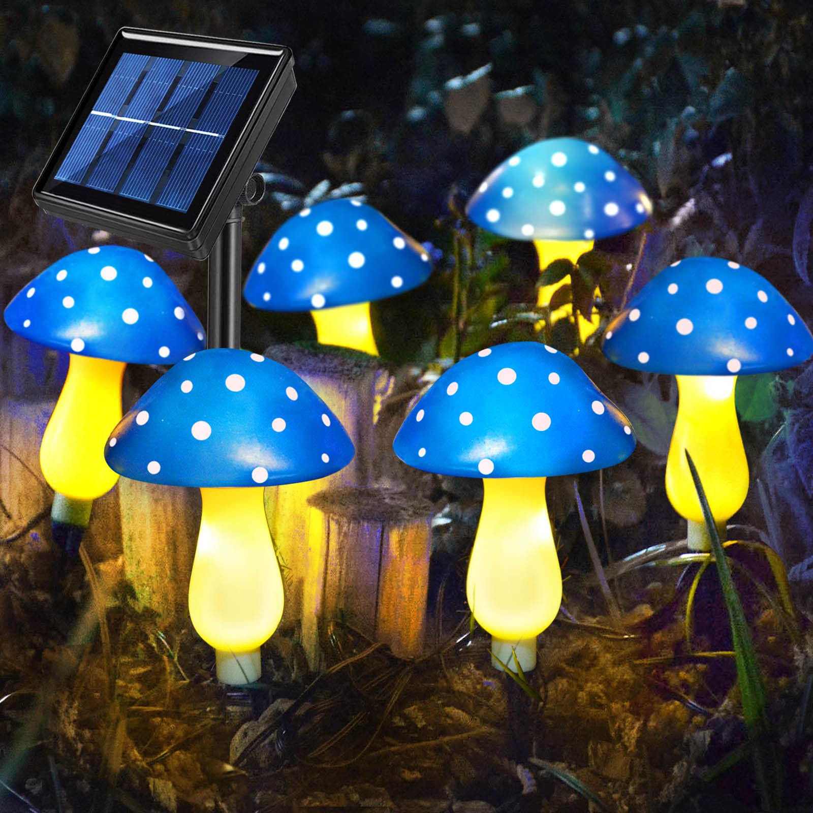 6-Pack Blue Solar Garden Lights - Waterproof Solar Powered Mushroom Stake Lights for Outdoor Yard, Lawn, Deck & Fence Decor - Perfect for Backyard Landscaping, Christmas & Halloween Decorations - Ideal for Pathway Lighting, Garden Accents & Seasonal Celebrations