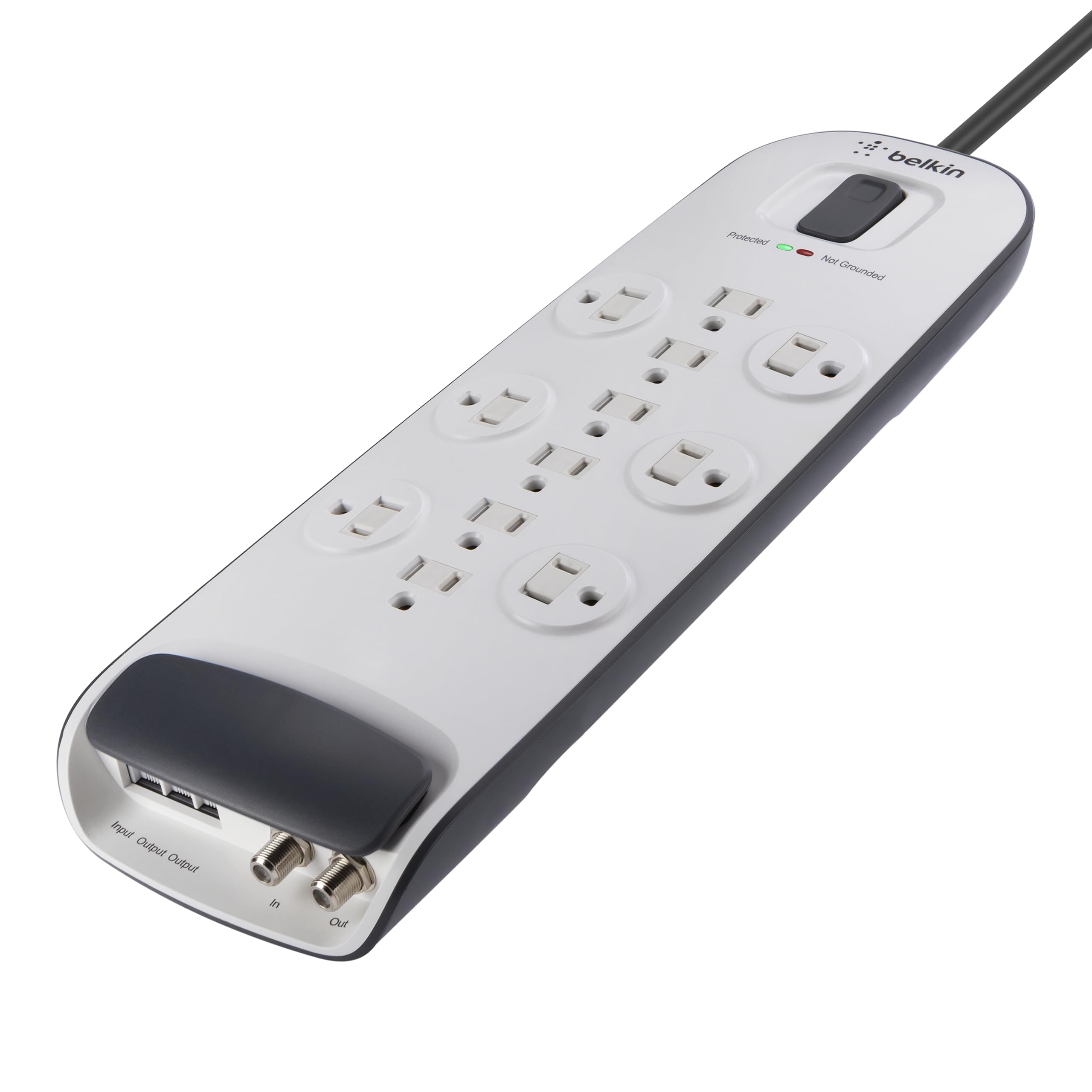 Belkin 12-Outlet Surge Protector Power Strip with 8 ft Extension Cord, 3996 Joules Protection, Ethernet & Coaxial Cable Protection - Ideal for Home Office, Computer Setup, Phone Charging & Travel Accessories