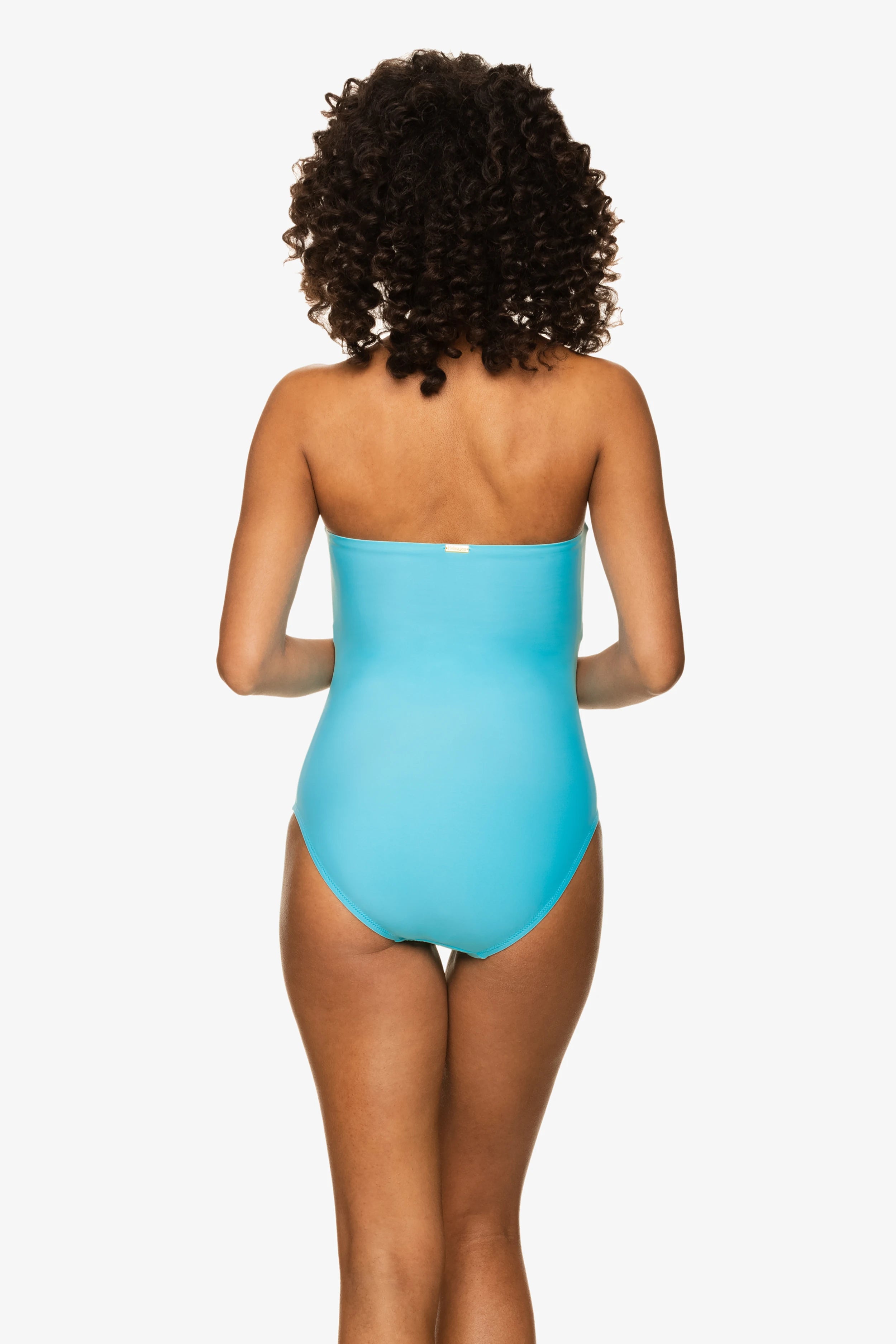 Sky Blue Belted Bandeau One Piece Swimsuit - Women's High Waisted Bathing Suit for Beach & Pool | Summer Vacation & Tropical Getaways