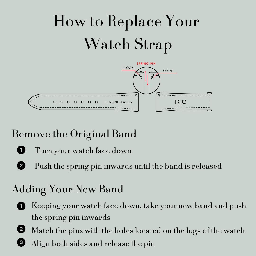 Black Leather Watch Band 18mm 20mm 22mm - Quick Release Strap for Easy Interchange - Perfect for Dress & Casual Wear