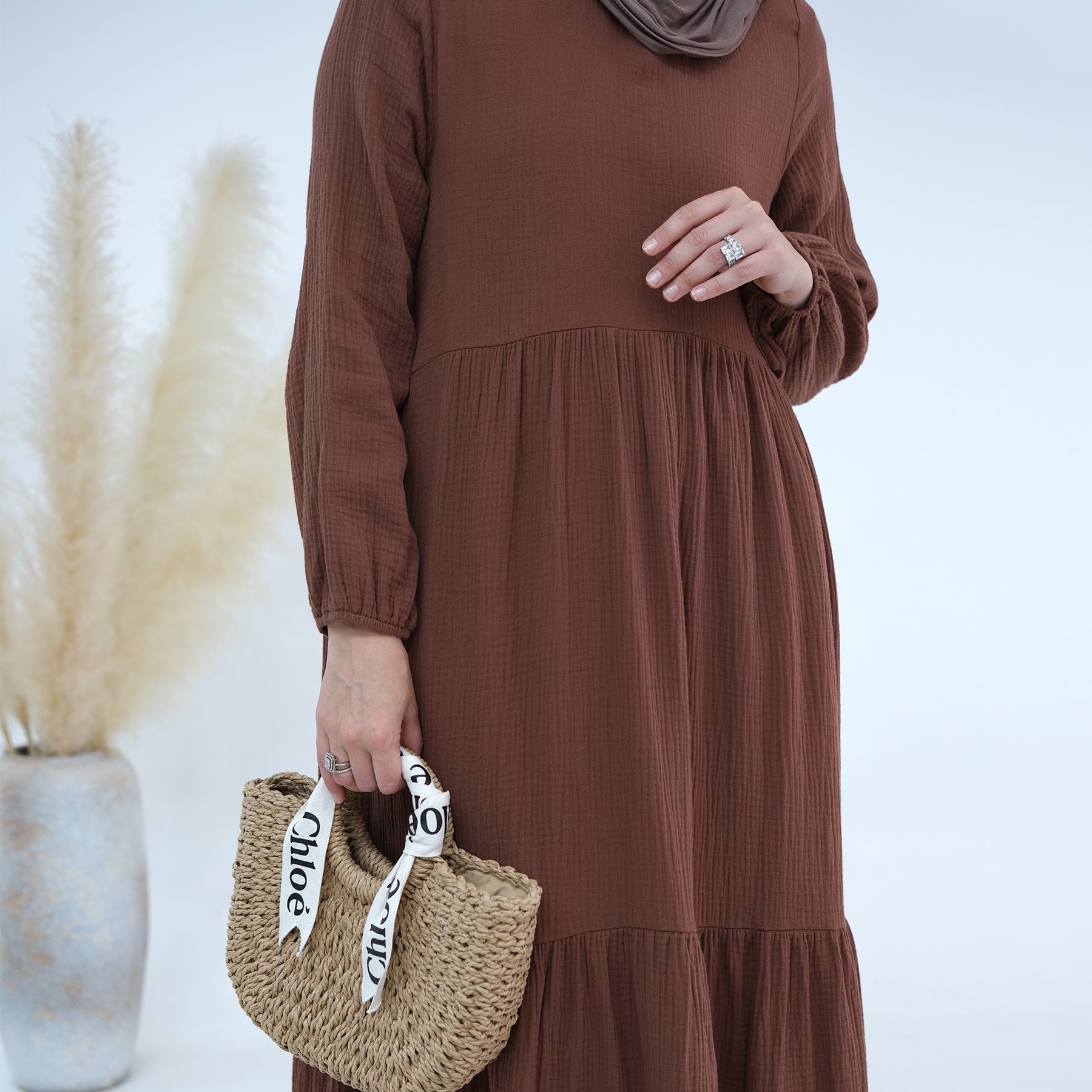 Long Sleeve Prairie Maxi Dress in Brown - Boho Chic Flowy Dress for Women, Perfect for Fall Weddings, Date Nights & Casual Outings