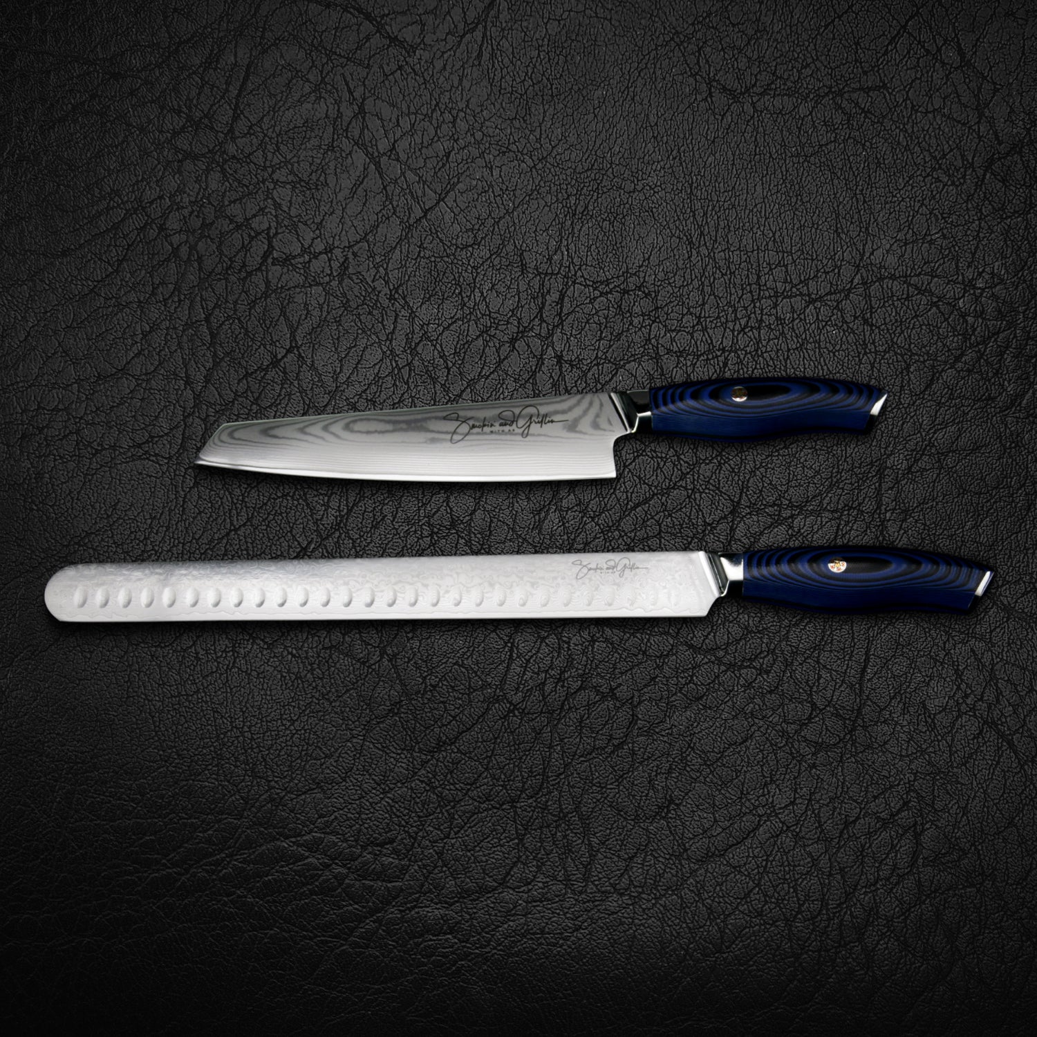 Premium AB Signature Japanese Damascus Steel Knife Set - 2-Piece Chef & Utility Knives for Professional Cooking, BBQ Grilling & Meat Slicing | High Carbon Stainless Steel with Ergonomic Handle | Perfect for Home Chefs & Outdoor Cooking Enthusiasts