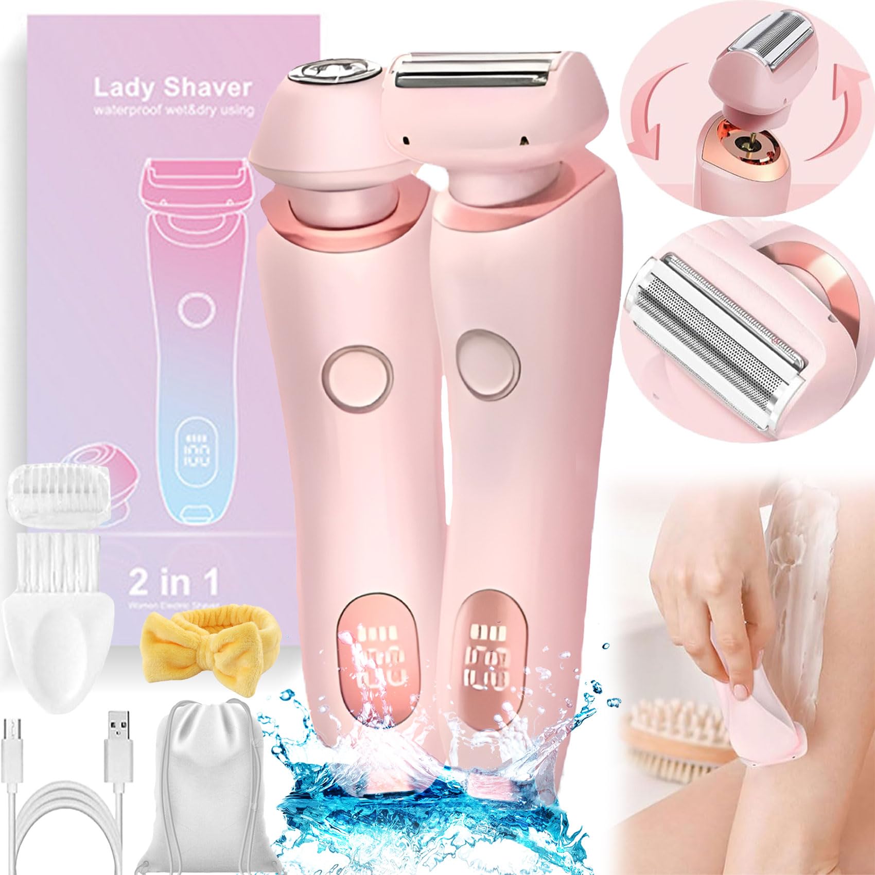 Beauty Bloom Shaver Pro - Women's Electric Razor & Bikini Trimmer, 2-in-1 Wet/Dry Shaver for Smooth Skin - Perfect for Travel, Gym & Everyday Use (Pink)