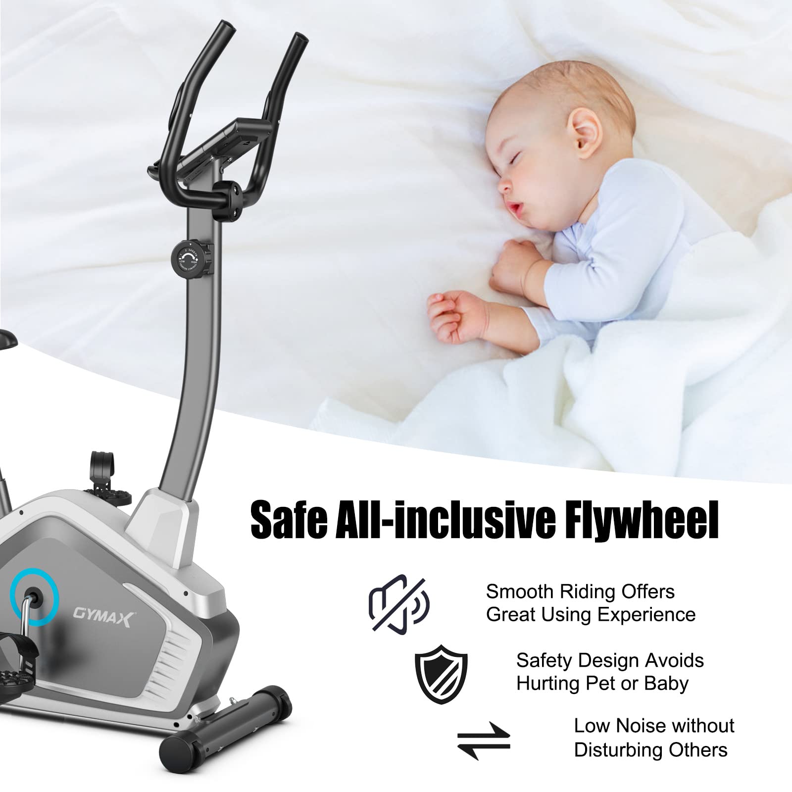 GYMAX Magnetic Upright Exercise Bike with LCD Monitor, Heart Rate Sensor & Transport Wheels - Indoor Cardio Equipment for Home Gym Workouts, Weight Loss & Fitness Training