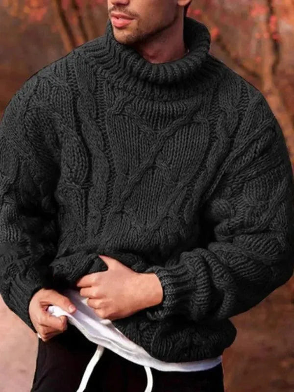 Men's Thick Warm Twist Turtleneck Sweater - Cozy Winter Pullover for Casual & Office Wear