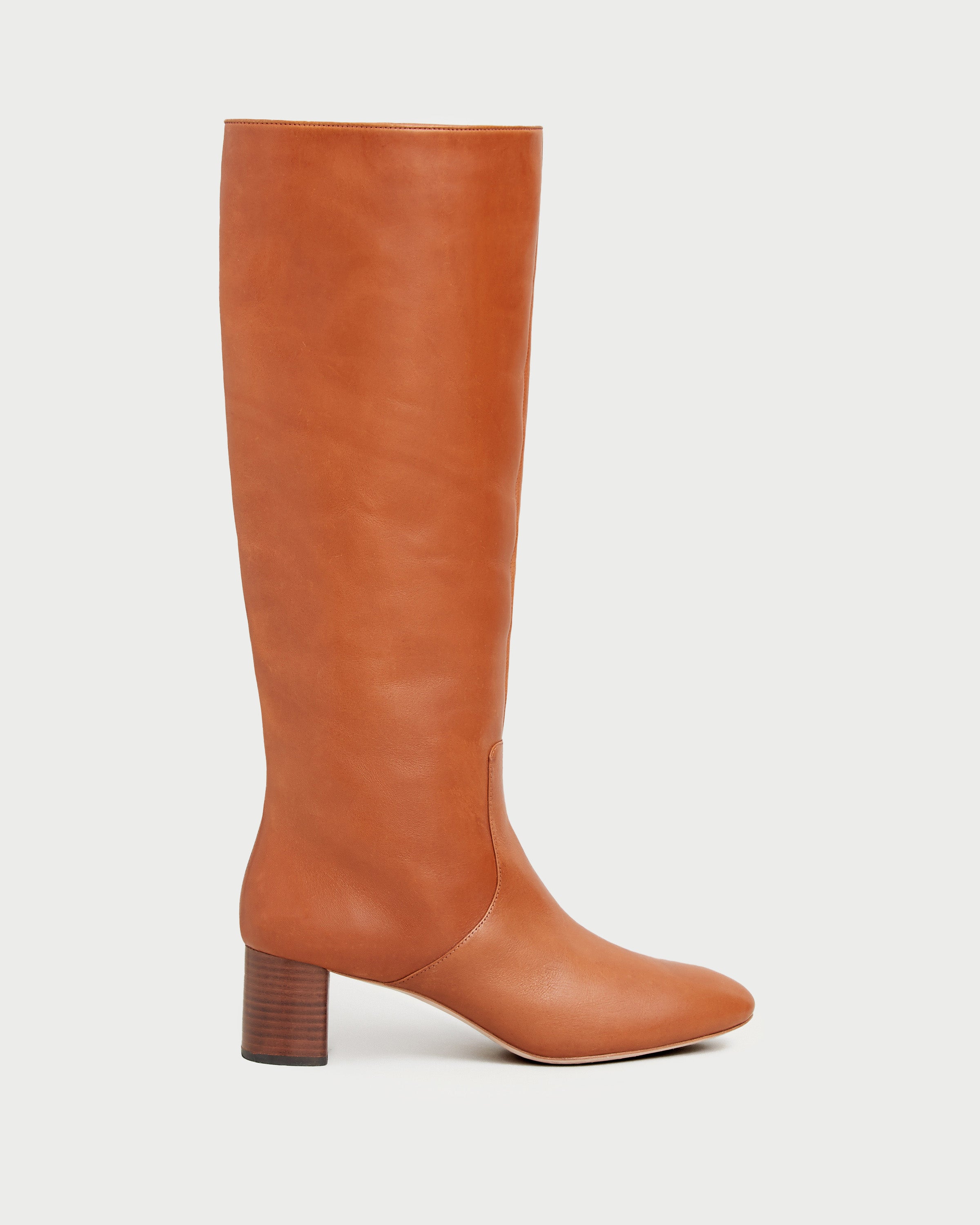 Gia Cognac Tall Boots for Women - Stylish Knee High Leather Boots with Block Heel - Perfect for Fall, Winter & Office Wear