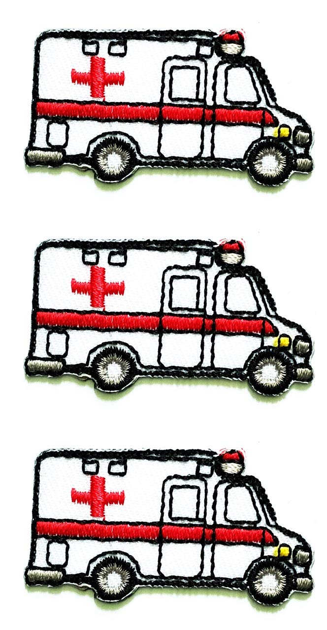 3PCS Mini White Ambulance Car EMT Paramedic Embroidered Patches - Cartoon Rescue Badges for Kids, Sew-On Appliques for Hats, Jackets, Shirts, Vests & Jeans - First Aid Theme Decorative Repair Patches for School Projects & Costume Parties