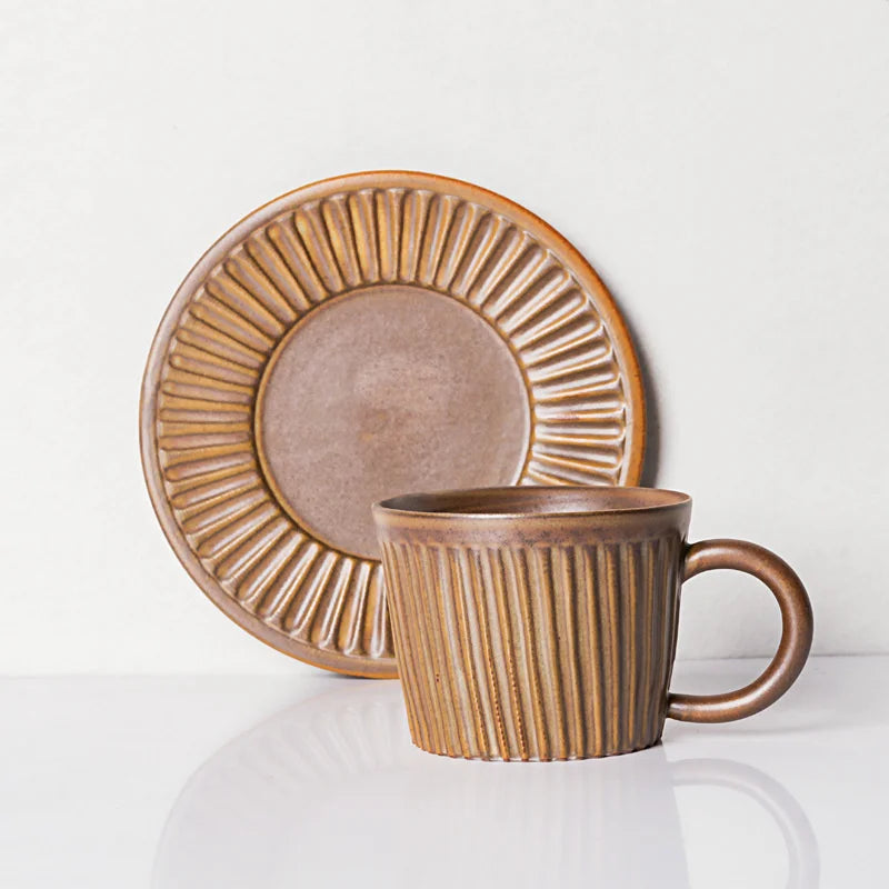 Premium Ridgeway Artisan Ceramic Coffee Cup & Saucer Set - Handcrafted Porcelain Tea Cup for Espresso, Latte & Cappuccino - Perfect for Home, Office & Cafe Use
