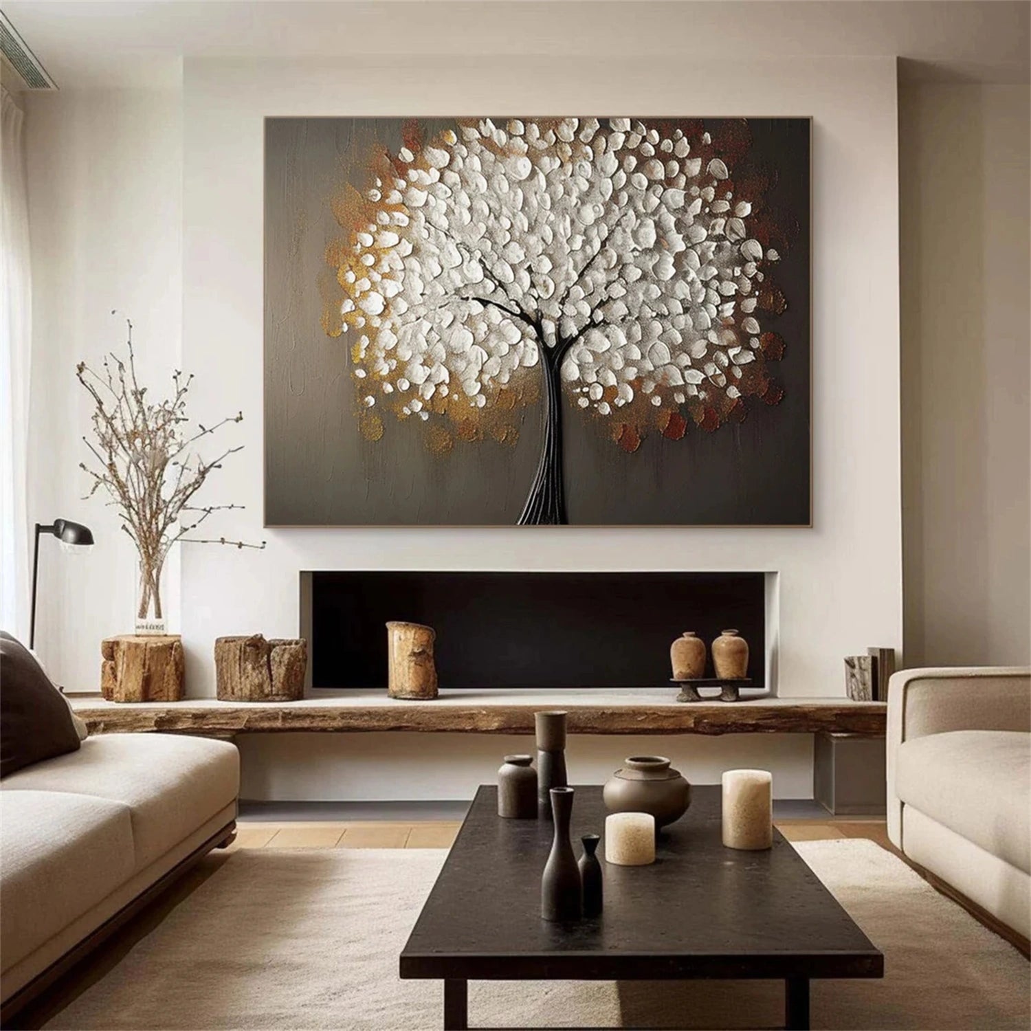 Flower and Tree Painting #FT153 - Handmade Canvas Wall Art for Home & Office Decor - Perfect for Living Room, Bedroom, or Gift