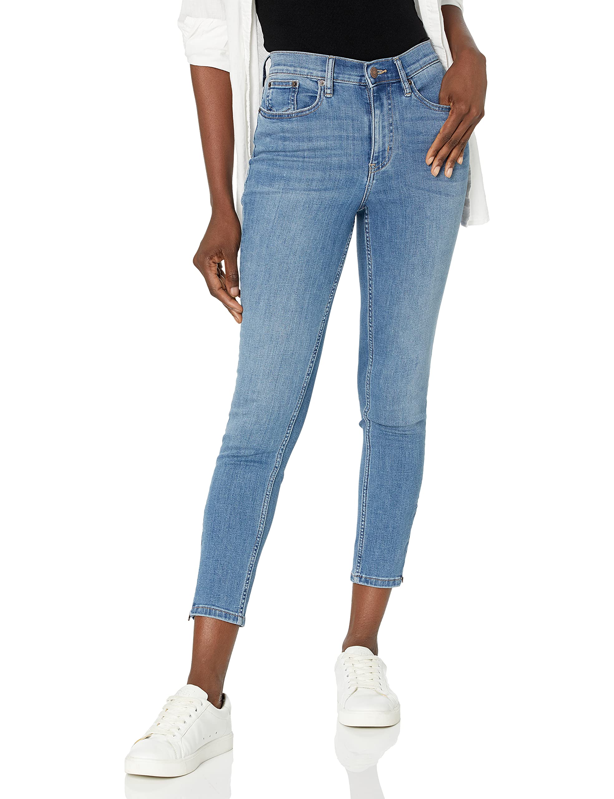 Calvin Klein Women's High Rise Skinny Ankle Jeans with Zipper Detail | Slim Fit Stretch Denim Pants for Casual Wear, Work & Night Out