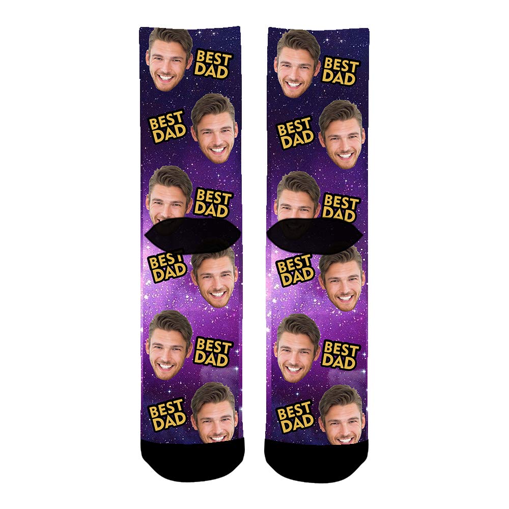 Custom Photo Face Socks for Dad - Personalized Galaxy Print Father's Day Gift Socks - Perfect for Birthday, Christmas & Special Occasion Gifts