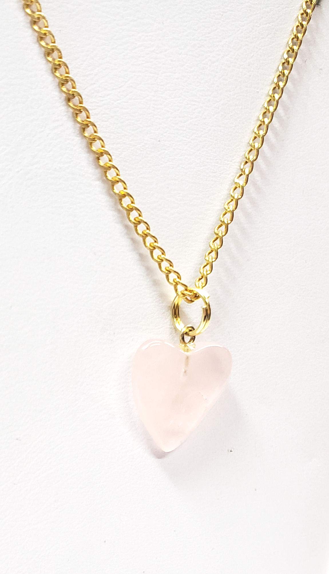 Rose Quartz Heart Pendant Necklace - 15mm Genuine Stone on 18 Inch Gold Chain - Perfect for Valentine's Gift, Spiritual Healing & Everyday Elegance