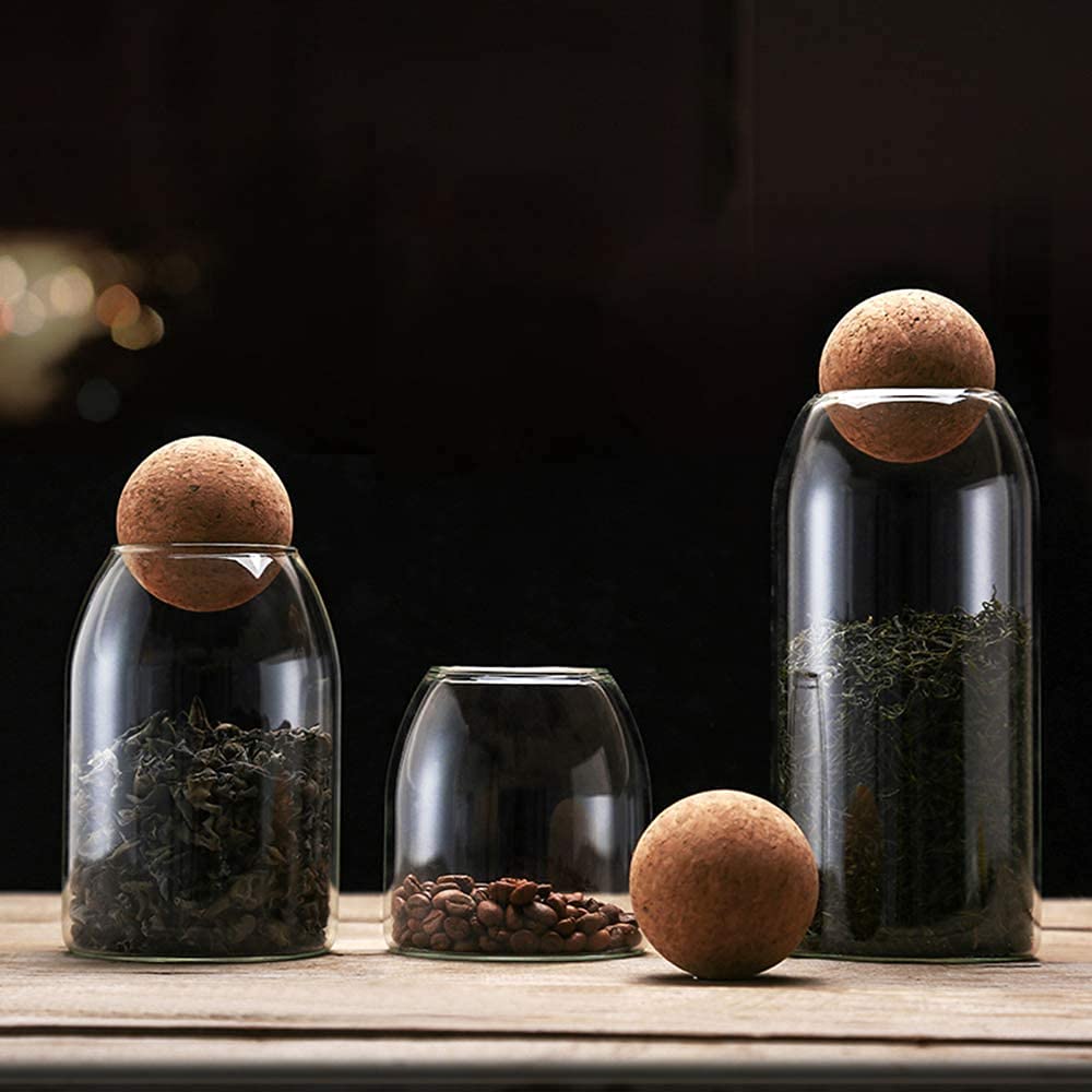 Glass Jars with Cork Stoppers - Set of 3 Airtight Spice Storage Containers for Tea, Coffee, Sugar & Nuts | Perfect for Kitchen Pantry Organization & DIY Herb Storage