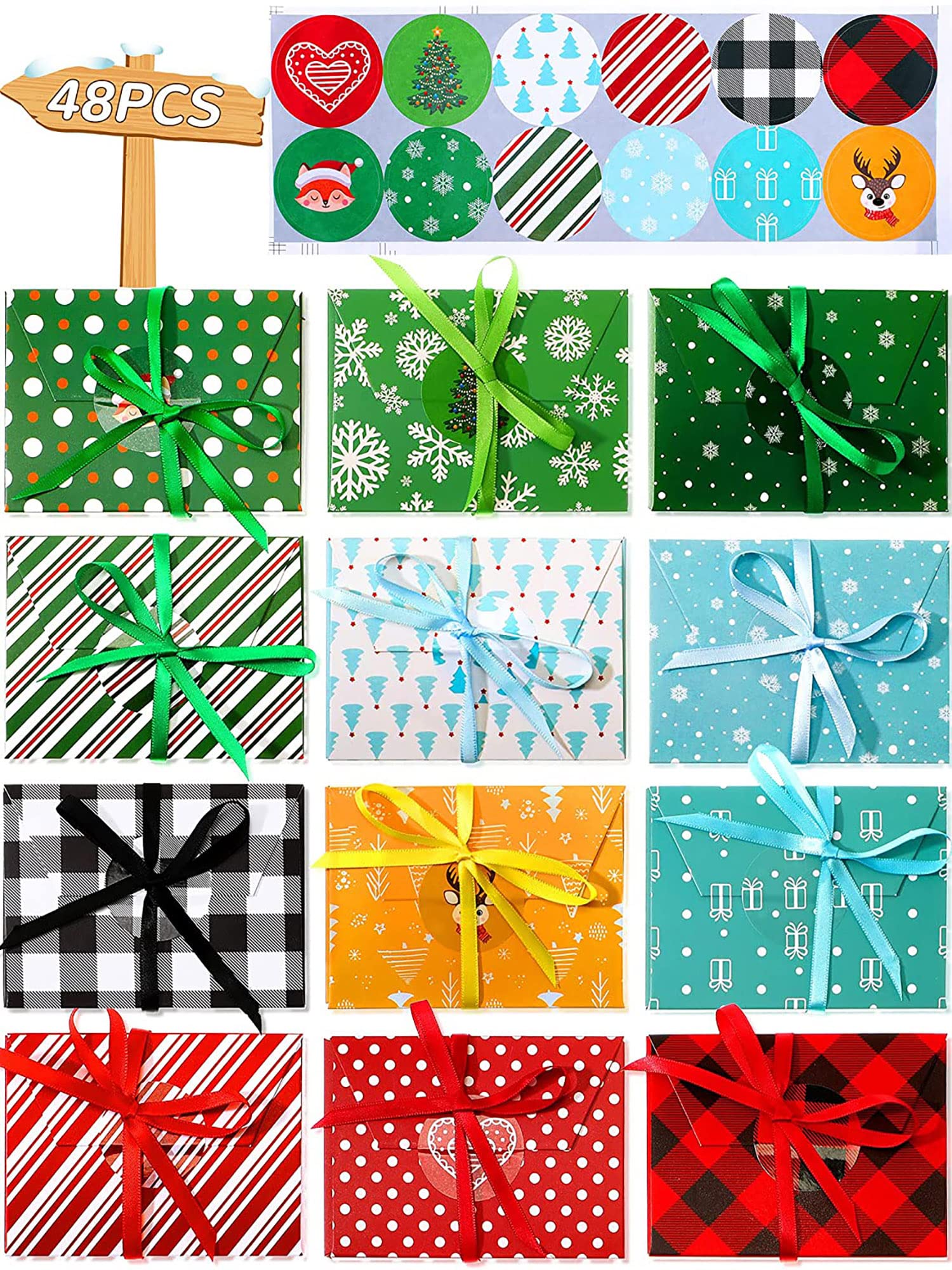 Marspark 48 Christmas Gift Card Holders with Ribbon - Holiday Gift Wrapping Boxes for Cards & Decor