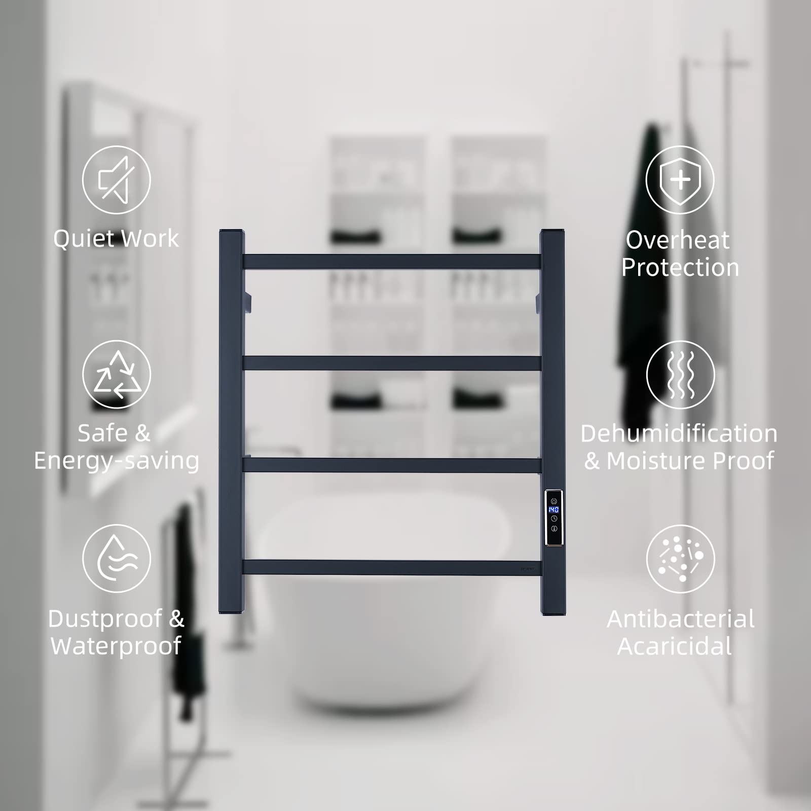 Electric Towel Warmer with Built-in Timer - Wall Mounted Bathroom Heated Towel Rack (Black) | Fast Heating, Energy Efficient | Perfect for Spa, Luxury Bathrooms & Cold Weather Comfort