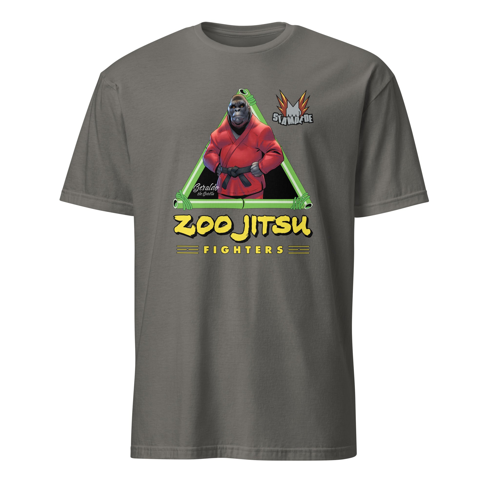 Zoo Jitsu Fighters Geraldo the Gorilla Graphic T-Shirt | Unisex Short Sleeve Cotton Tee | Funny Animal Martial Arts Apparel for Men & Women | Perfect for Gym, Training & Casual Wear