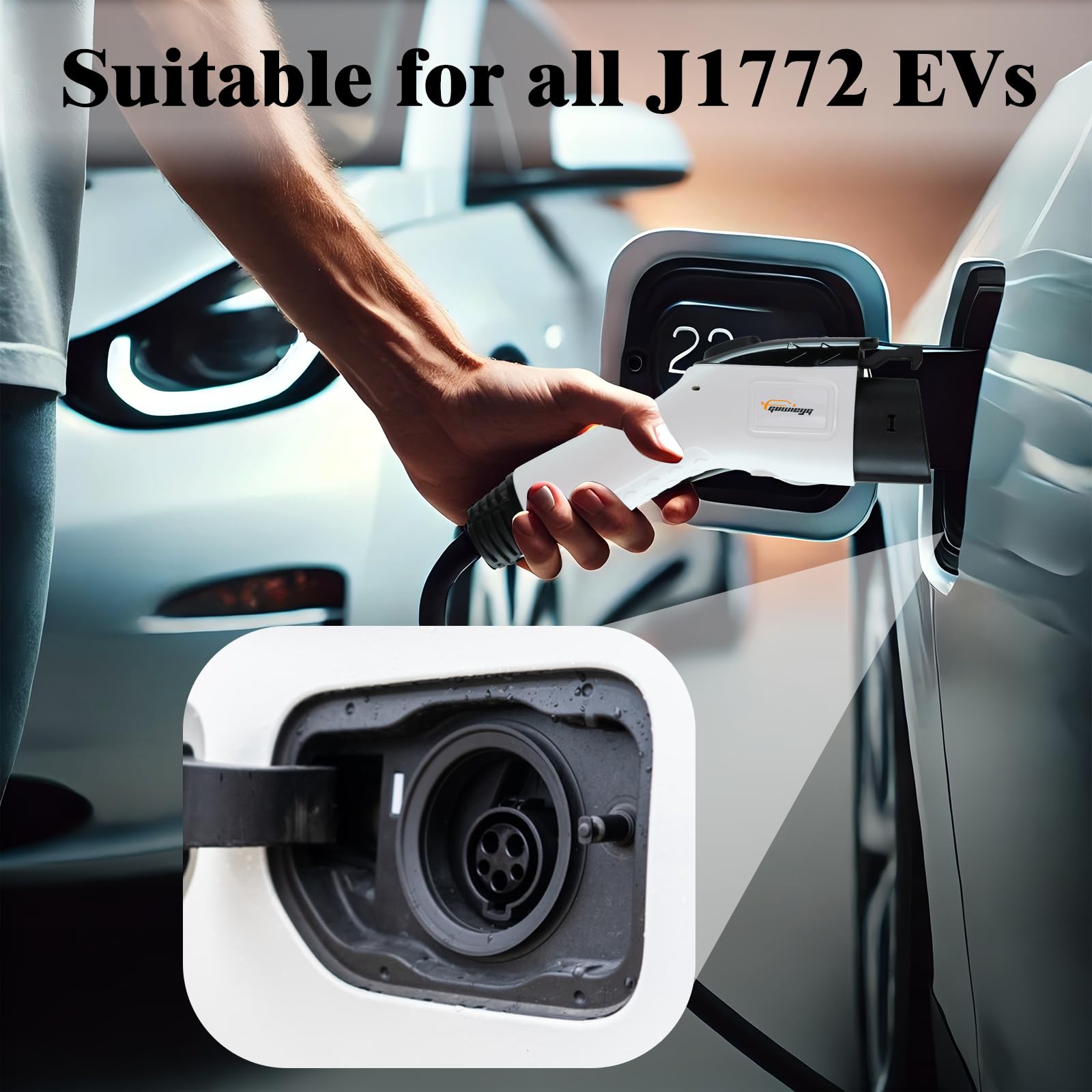 26ft J1772 EV Charger Extension Cable - 240V 48A Electric Vehicle Charging Cord for Tesla, Chevy, Nissan - Weatherproof for Home & Outdoor Use - Perfect for Garages, Driveways & RV Charging