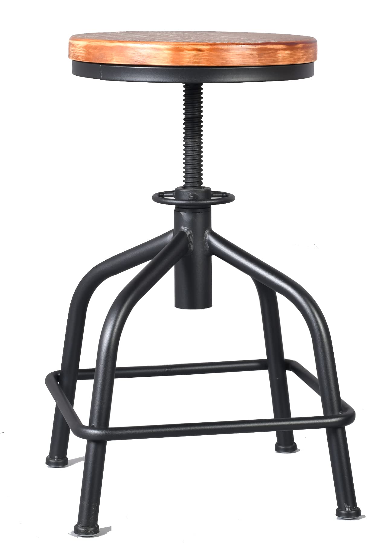 Topower Farmhouse Kitchen Stool Set of 2 - Adjustable Height Industrial Counter Stool with Swivel Base, Black Wooden Seat for Bar, Kitchen Island & Dining Room Decor