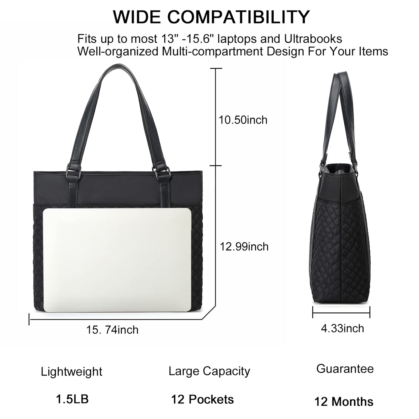 Stylish Women's Canvas Laptop Tote Bag - Lightweight Work Shoulder Purse for 15.6 Inch MacBook & Notebook - Perfect for Office, Commute & Business Travel