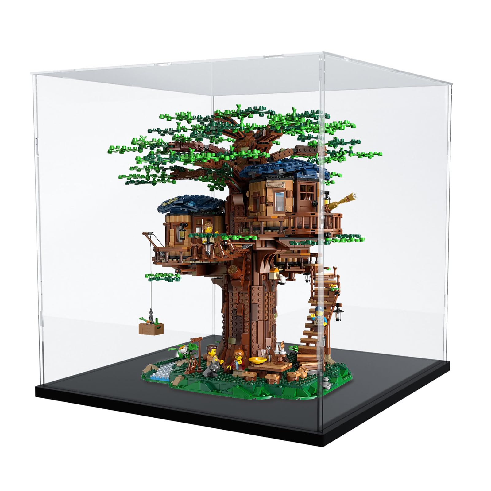 Large Clear Acrylic Display Case for Collectibles & Lego 21318 Tree House - 17.7x17.7x17.5 Inch Dustproof Showcase with Base - Perfect for Home Decor, Office Display & Protecting Valuable Collections