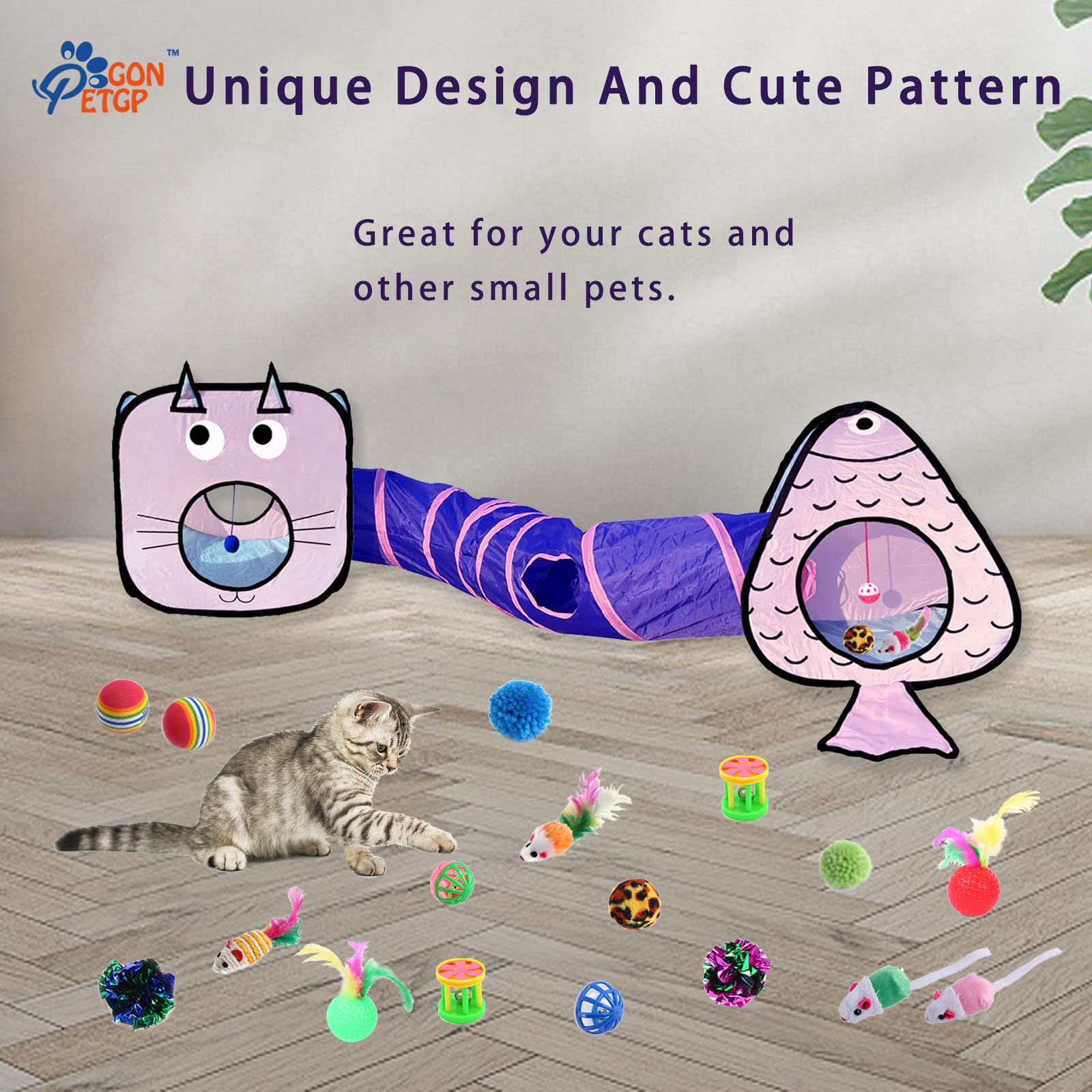 23-Piece Cat Toys Set for Indoor Cats - Interactive Feather Teaser Wand, Collapsible Tunnel Cube, Bell Balls, Fuzzy Springs & Mouse Toys - Perfect for Playtime, Exercise & Bonding with Your Kitten