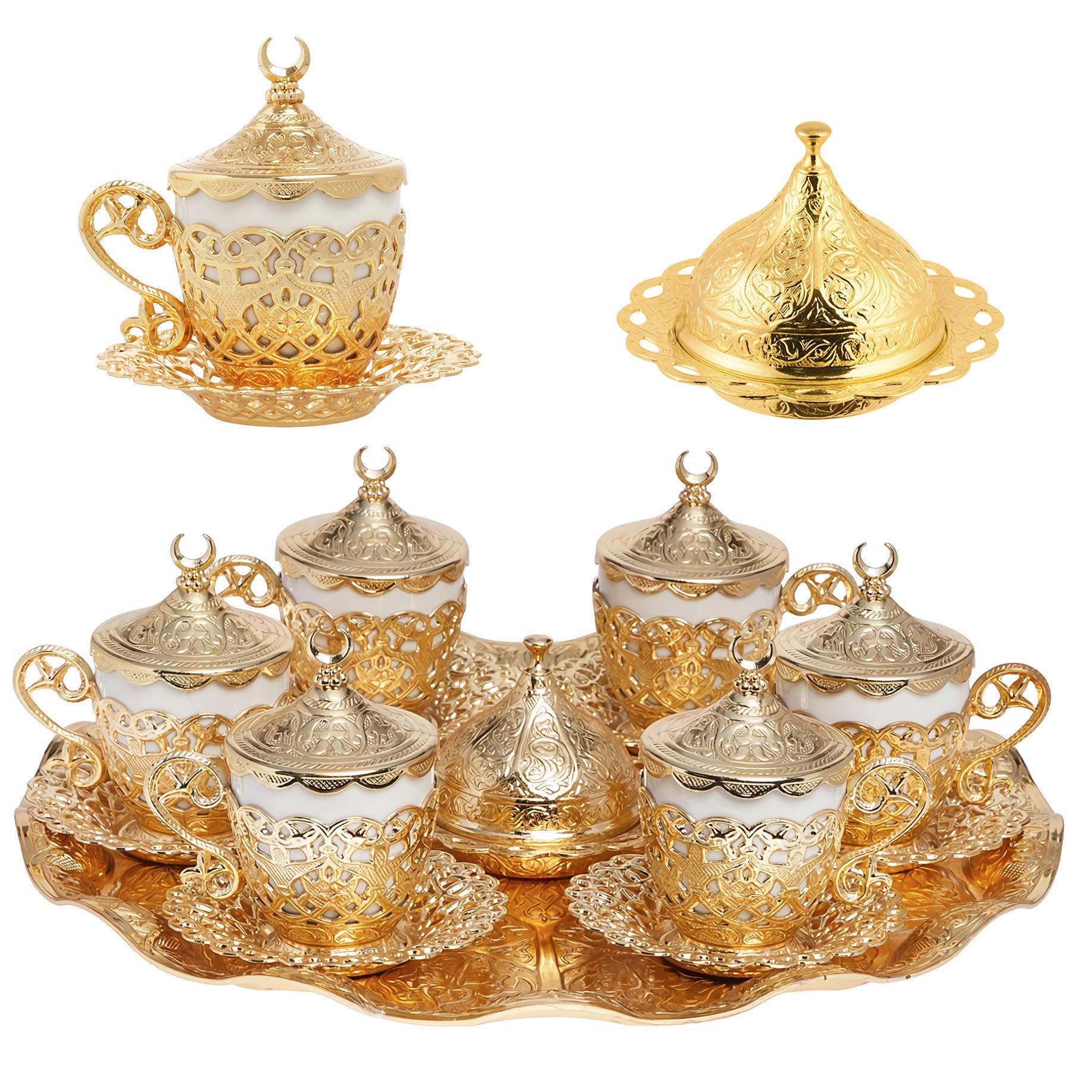 27-Piece Turkish Greek Arabic Coffee Espresso Cup & Saucer Set - Elegant Gold Floral (Gelincik) Design for Home, Cafe, and Gift Giving